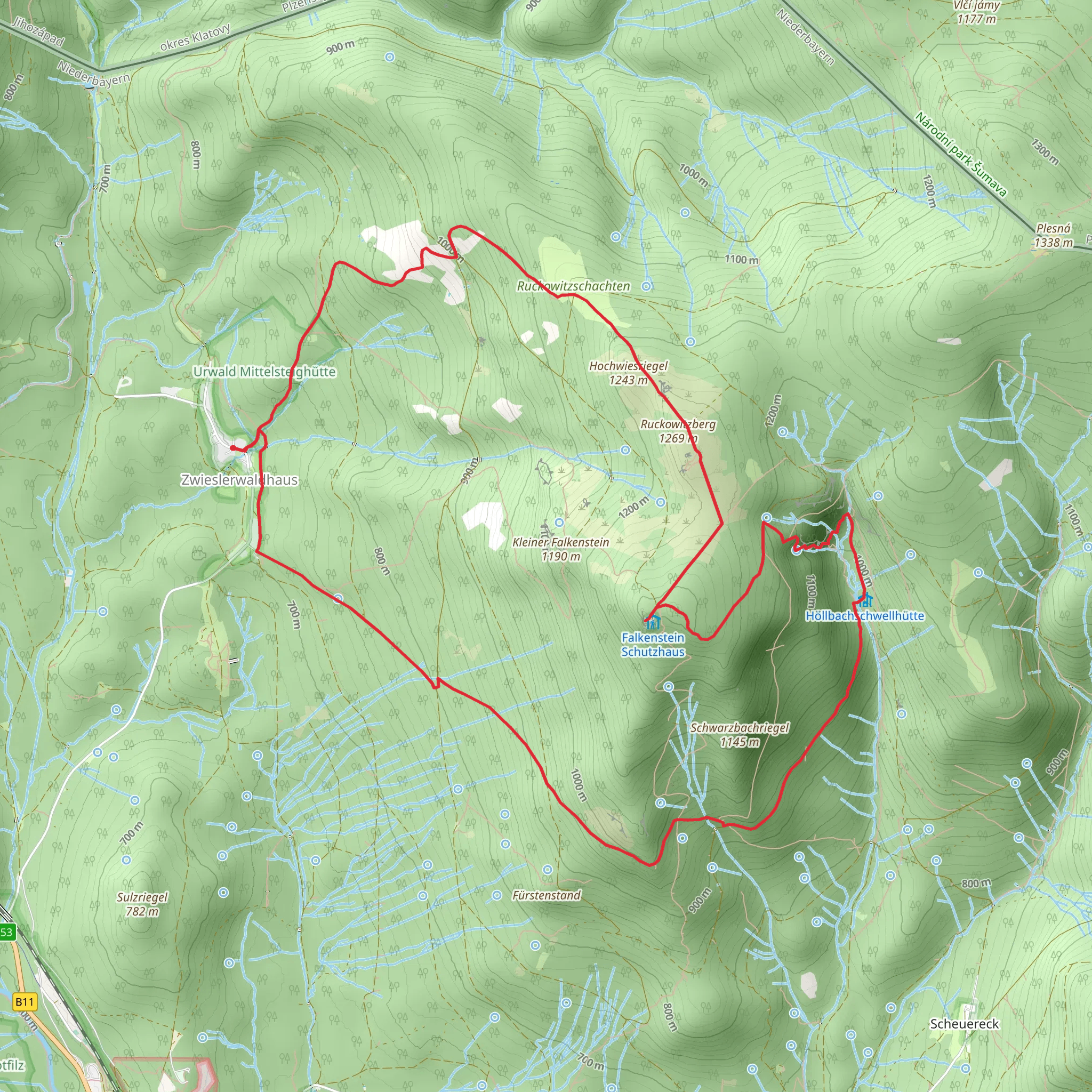 Rukowitzberg and Grober Falkenstein Loop - Zwieslerwaldhaus mobile static map