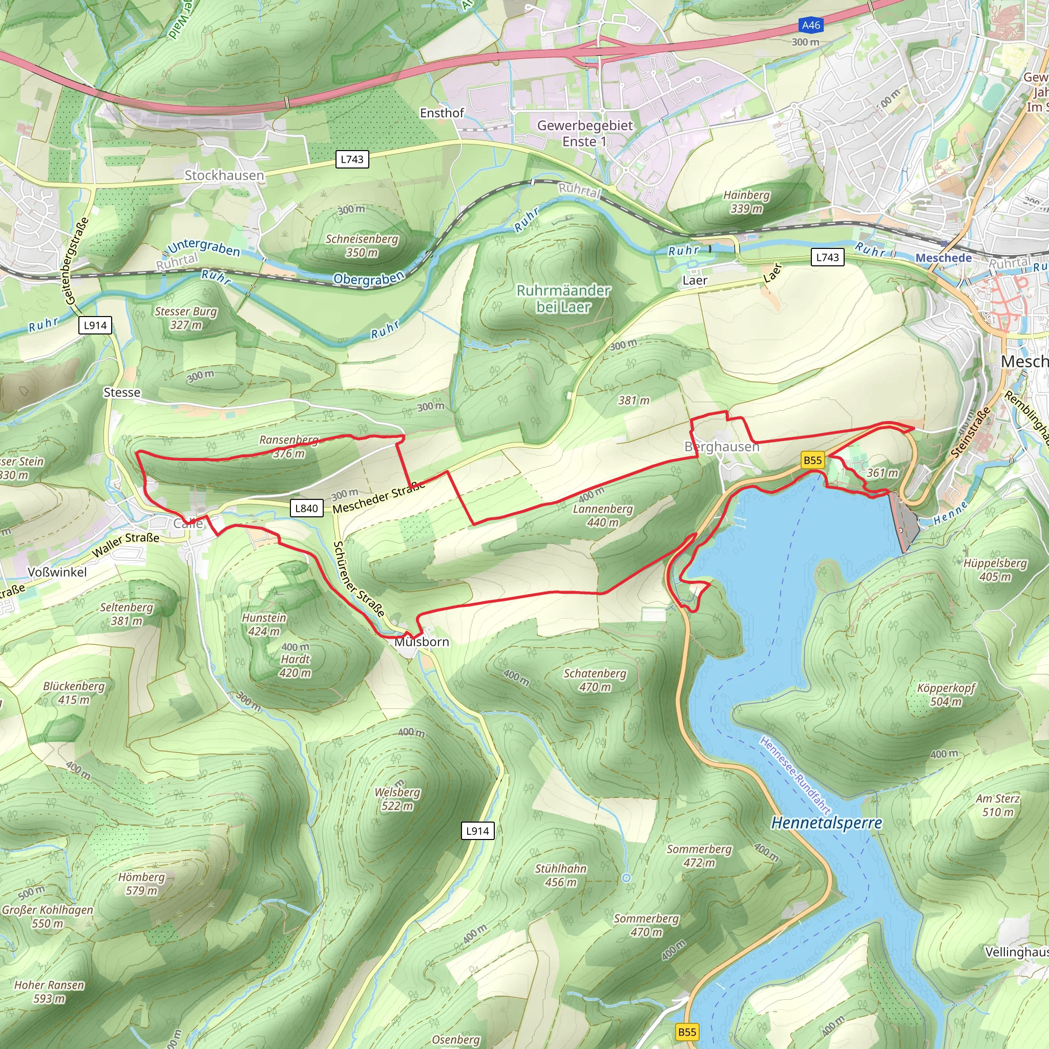 Hennetalsperre, Langenberg and Ransenberg Loop mobile static map