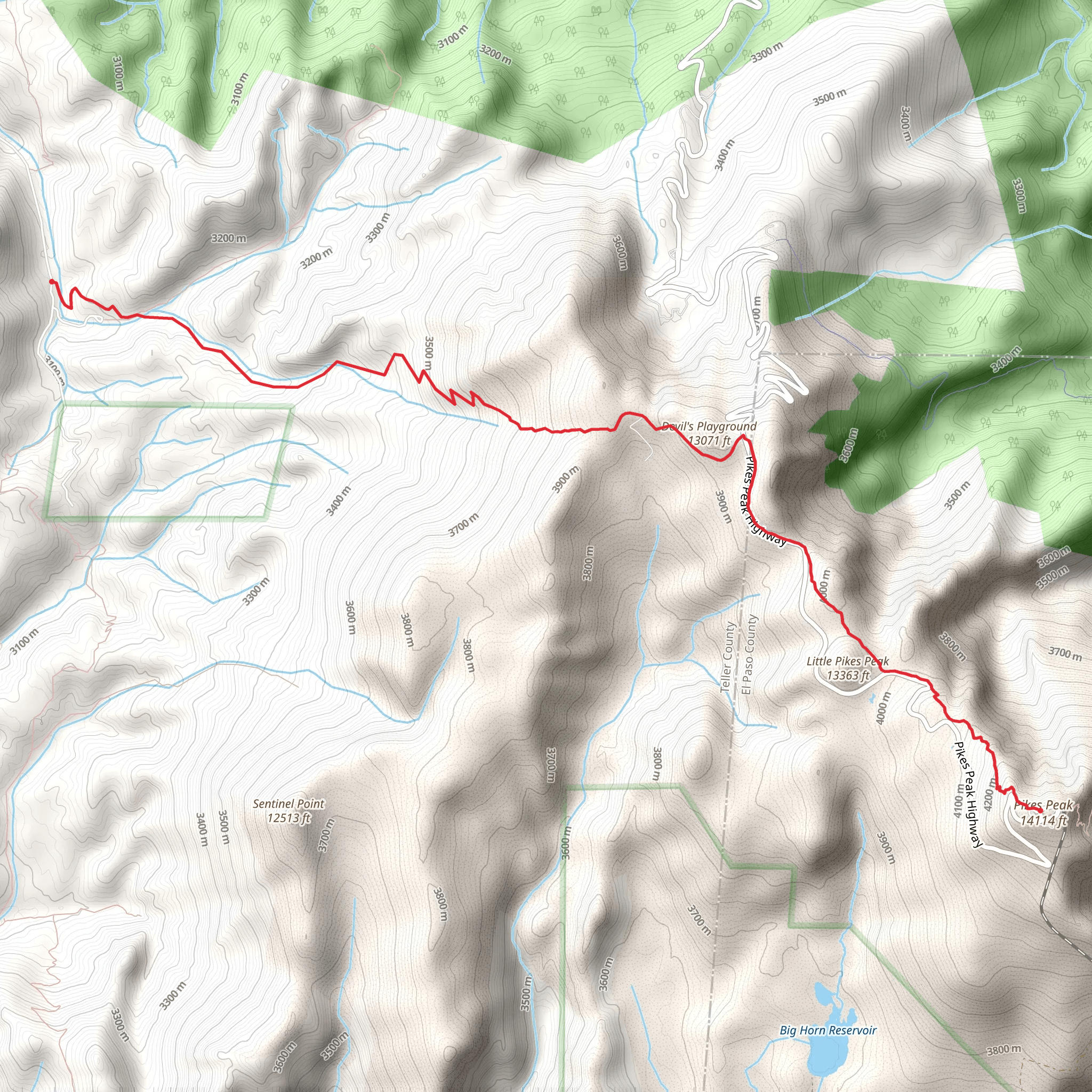 Pikes Peak via The Crags Trail mobile static map