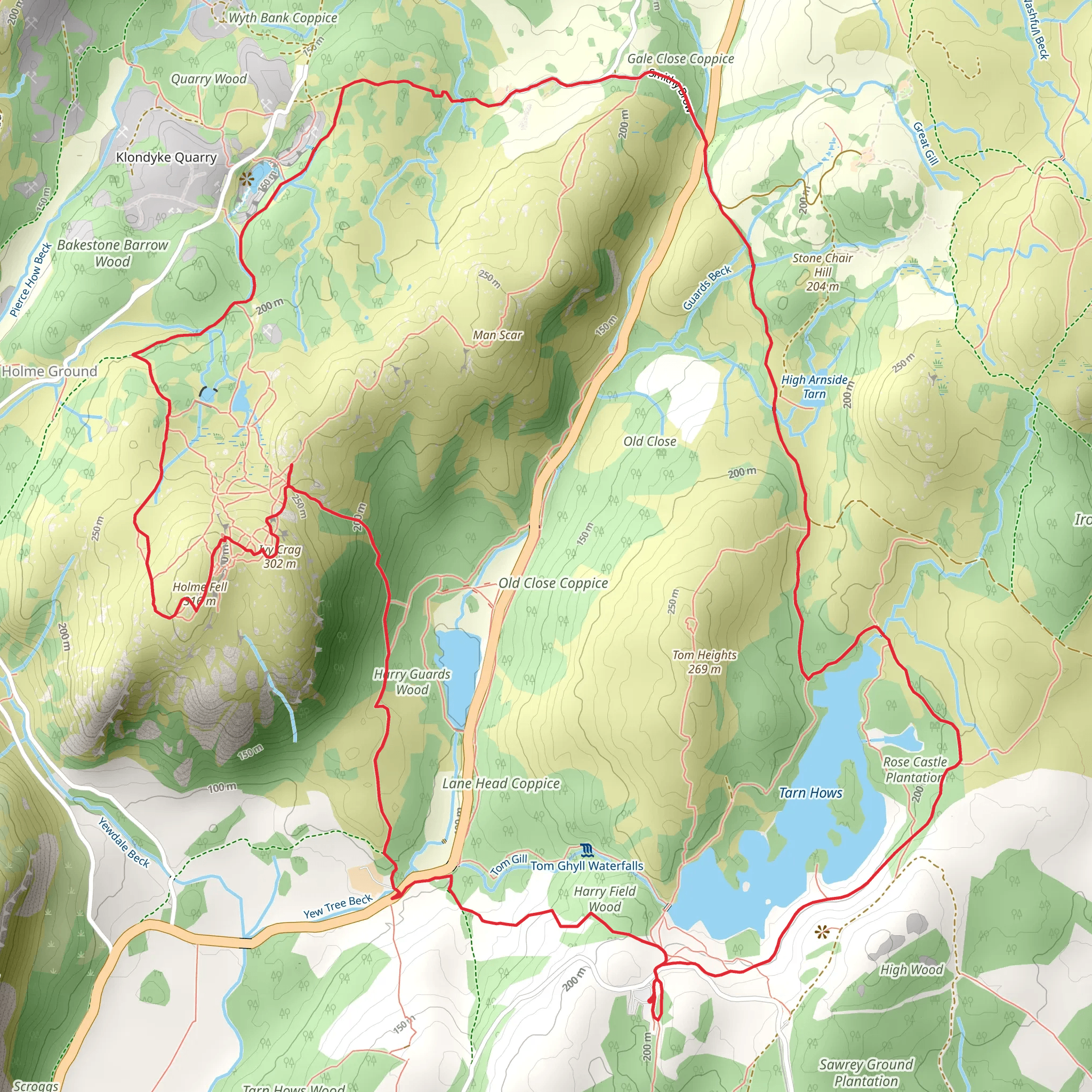 Tarn Hows, Holme Fell and Ivy Crag via Cumbria Way mobile static map