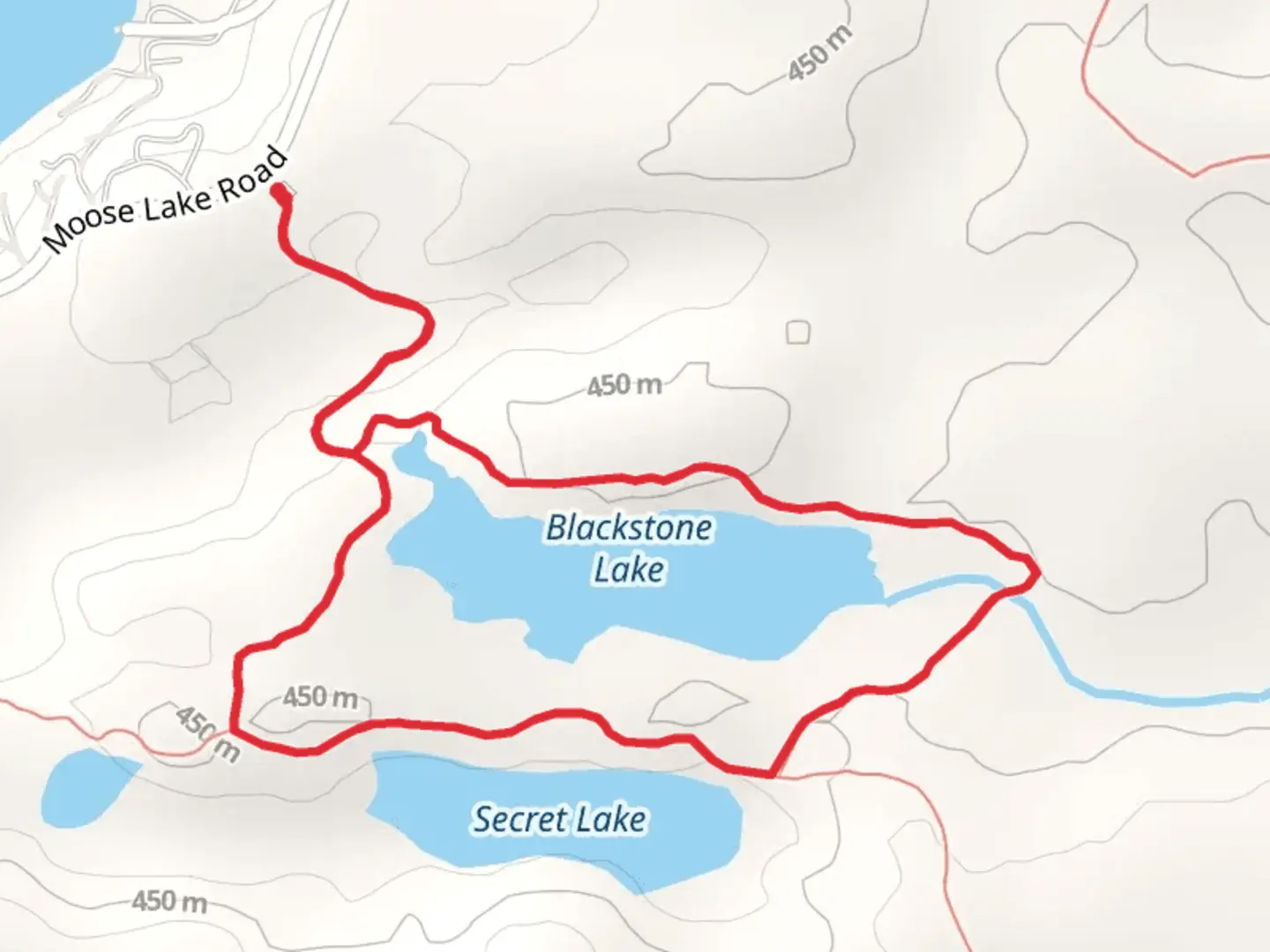 An image depicting the trail Blackstone Lake via Secret Blackstone Trail and its surrounding area.