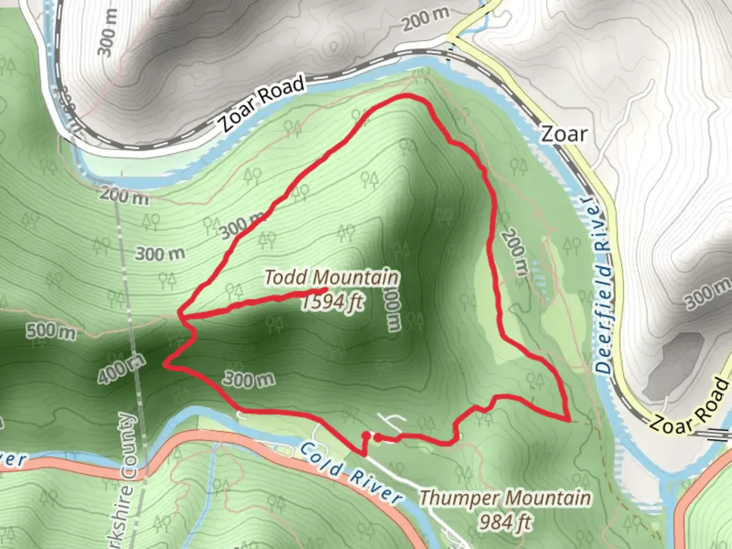 An image depicting the trail Todd Mountain via Mahican-Mohawk Trail M-M Loop and its surrounding area.