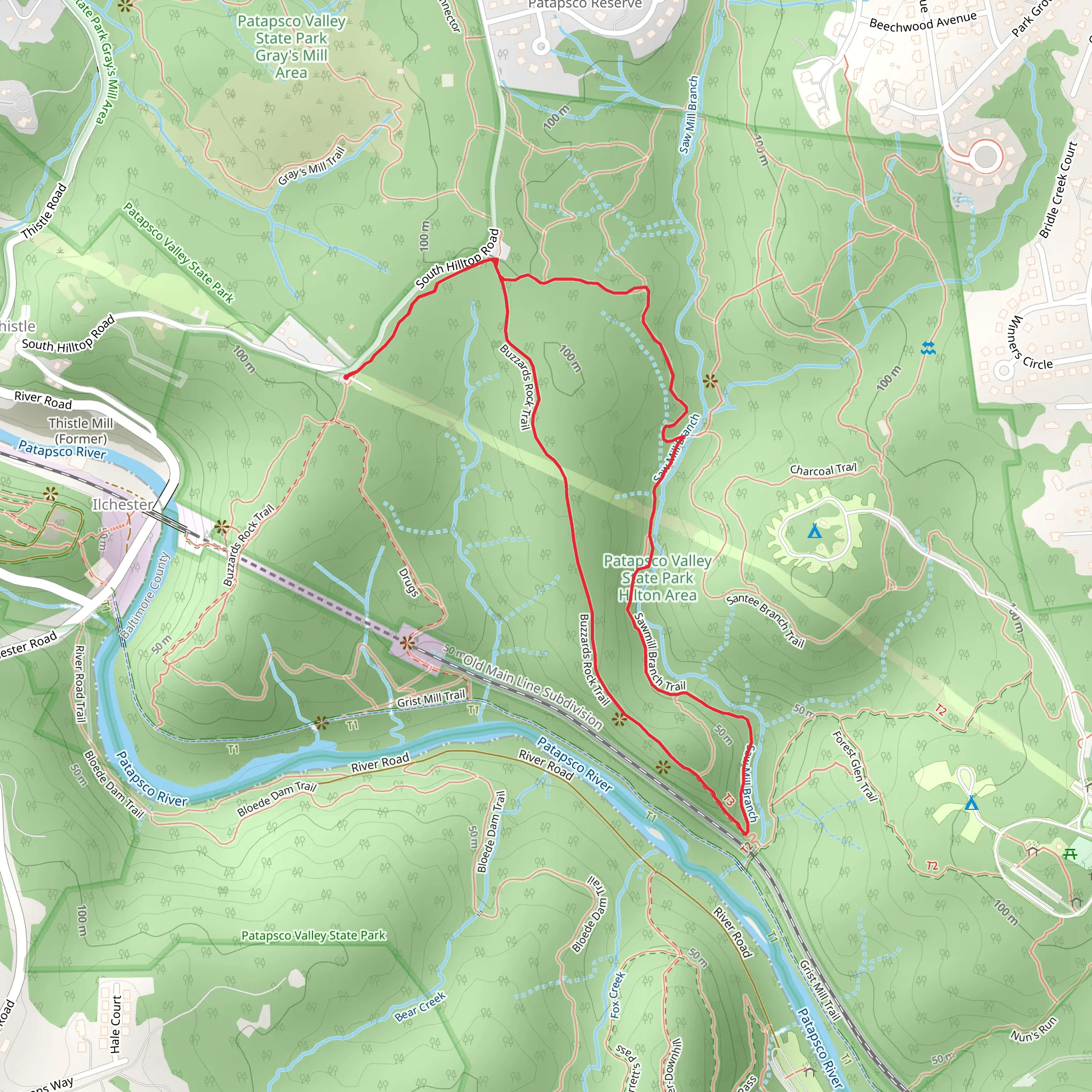 Sawmill Branch - Buzzards Rock Loop Trail mobile static map
