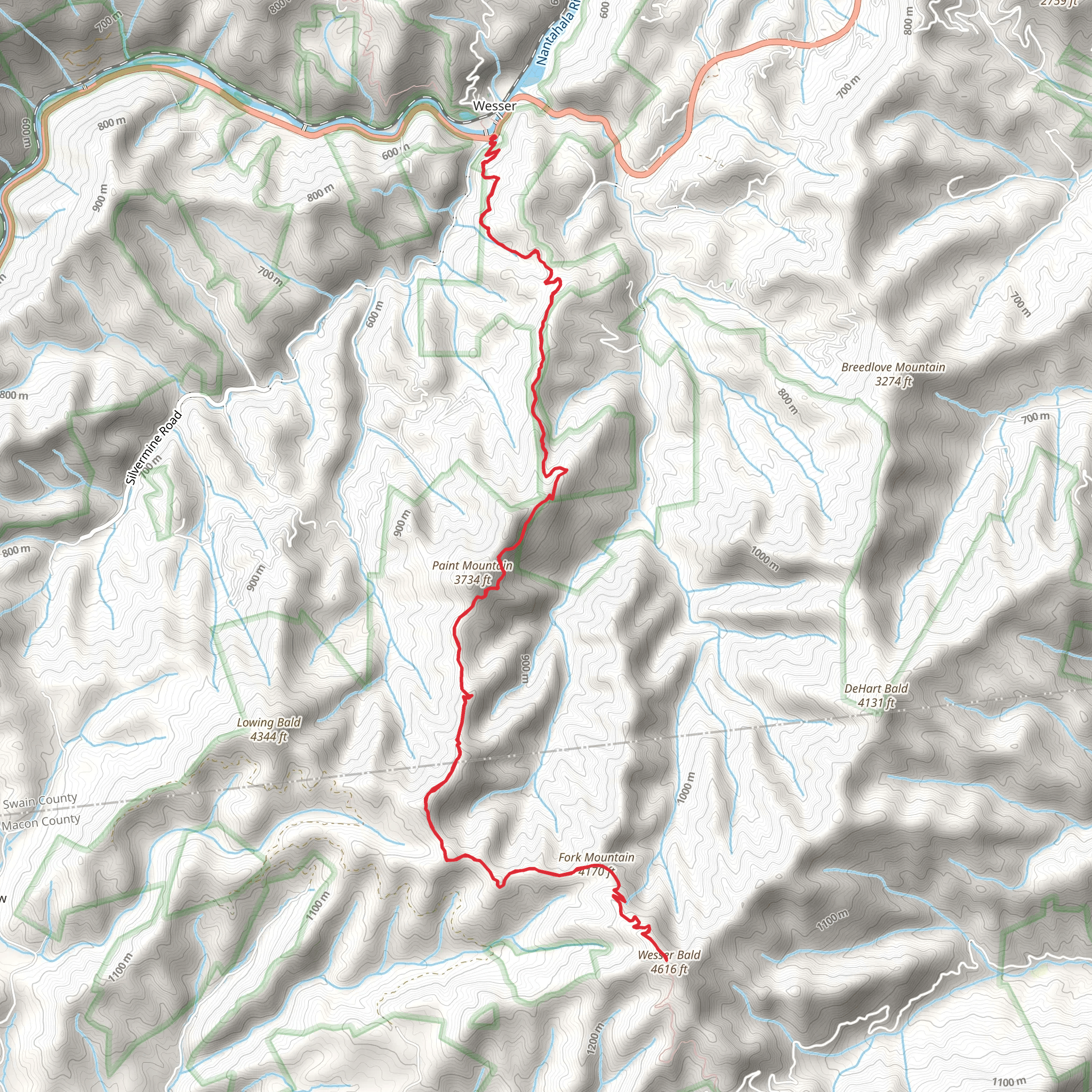Fork Mountain and Wesser Bald via Appalachian Trail mobile static map