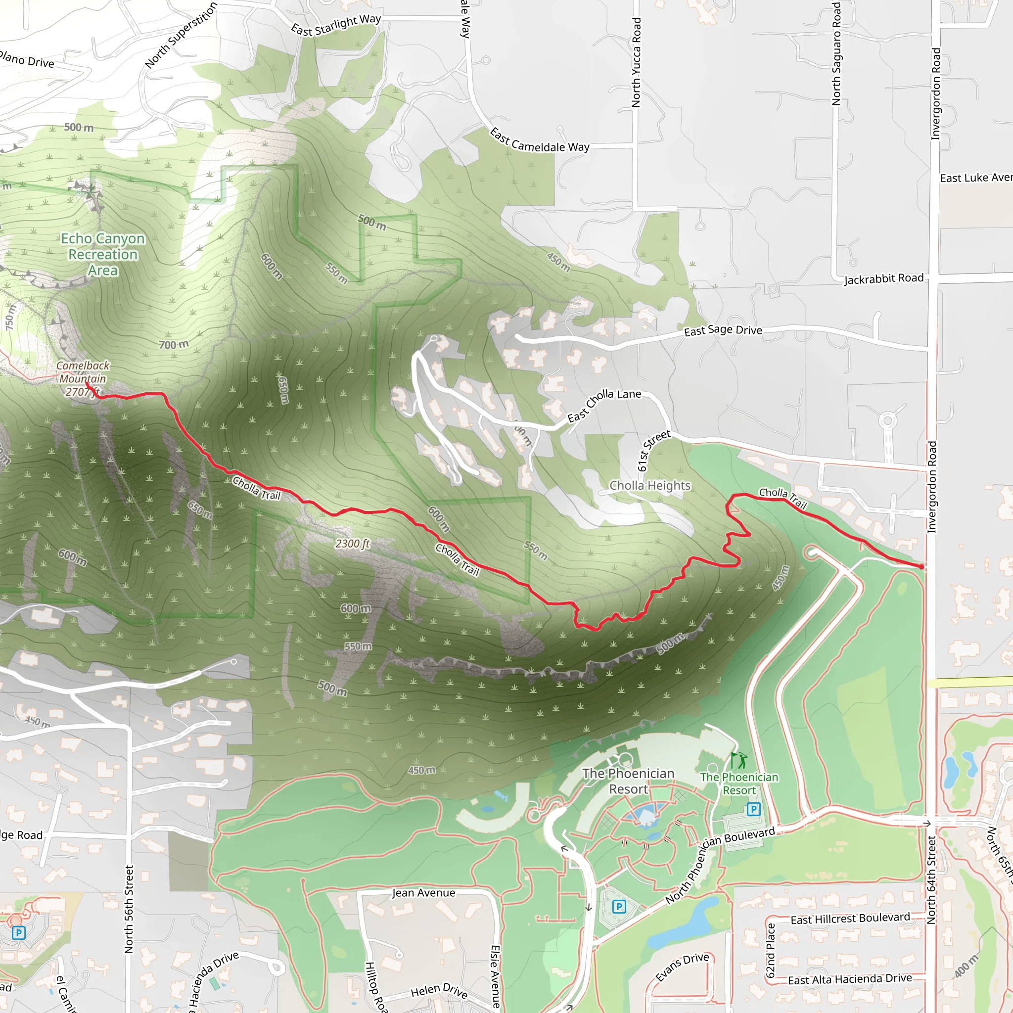 Camelback Mountain via Cholla Trail mobile static map