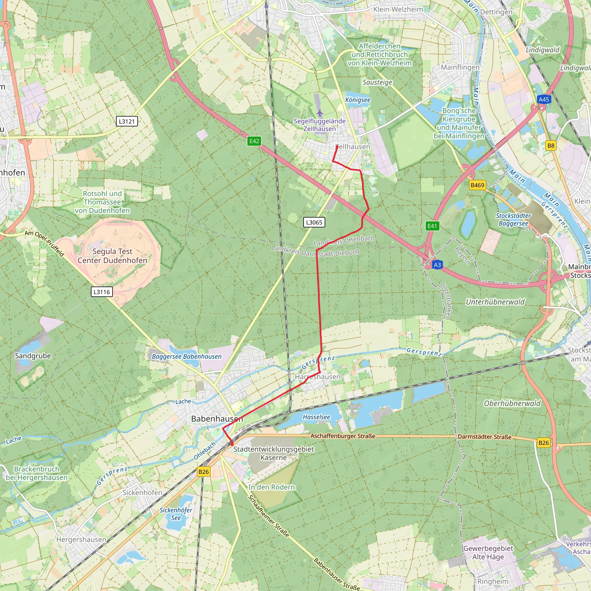 Babenhausen ton Zellhausen Walk mobile static map