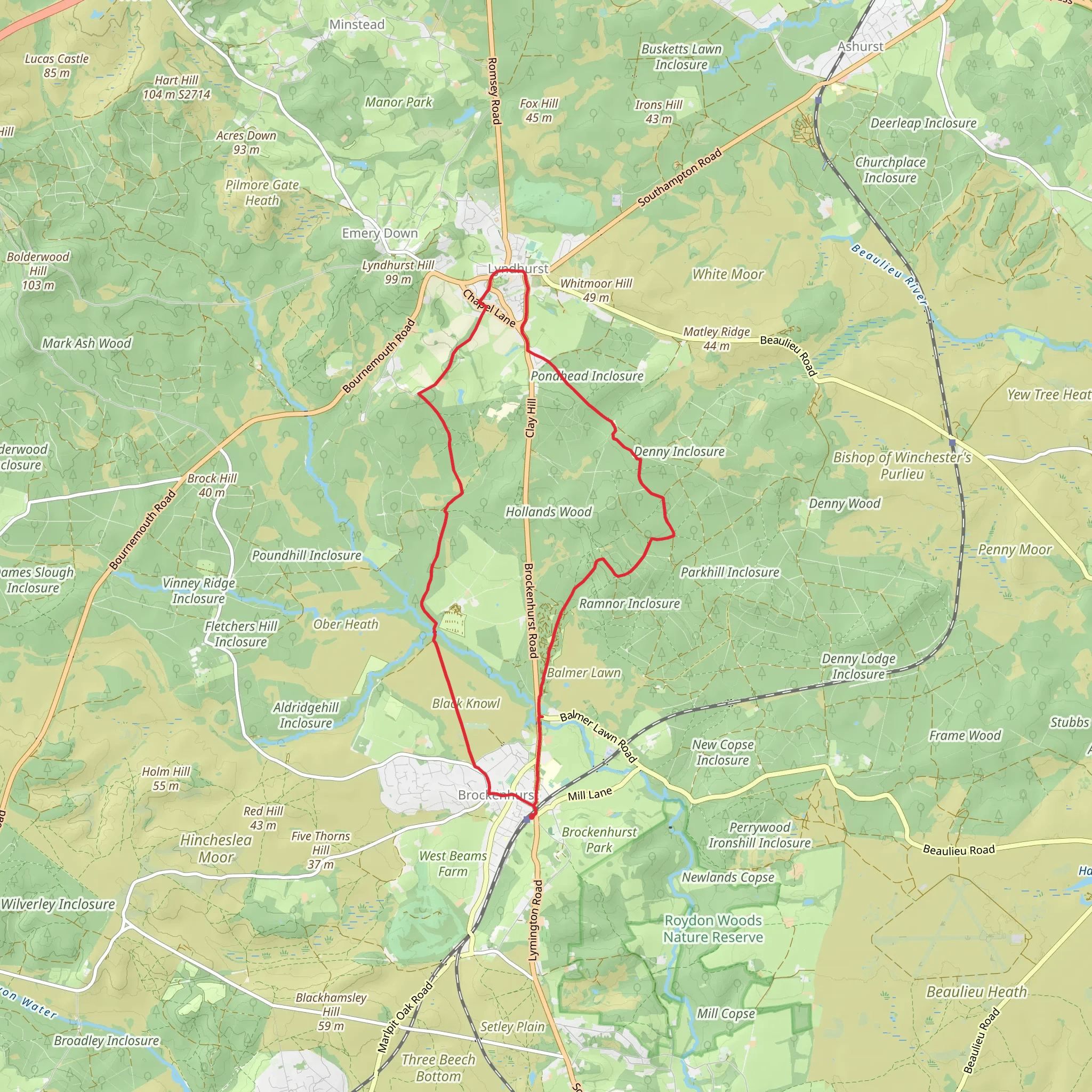 Whitley Wood and King's Hat in Lyndhurst mobile static map