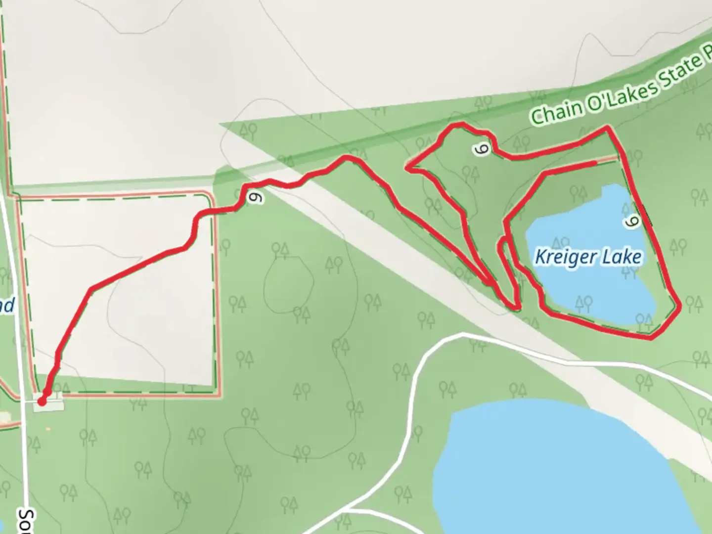 An image depicting the trail Kreiger Lake Loop and its surrounding area.