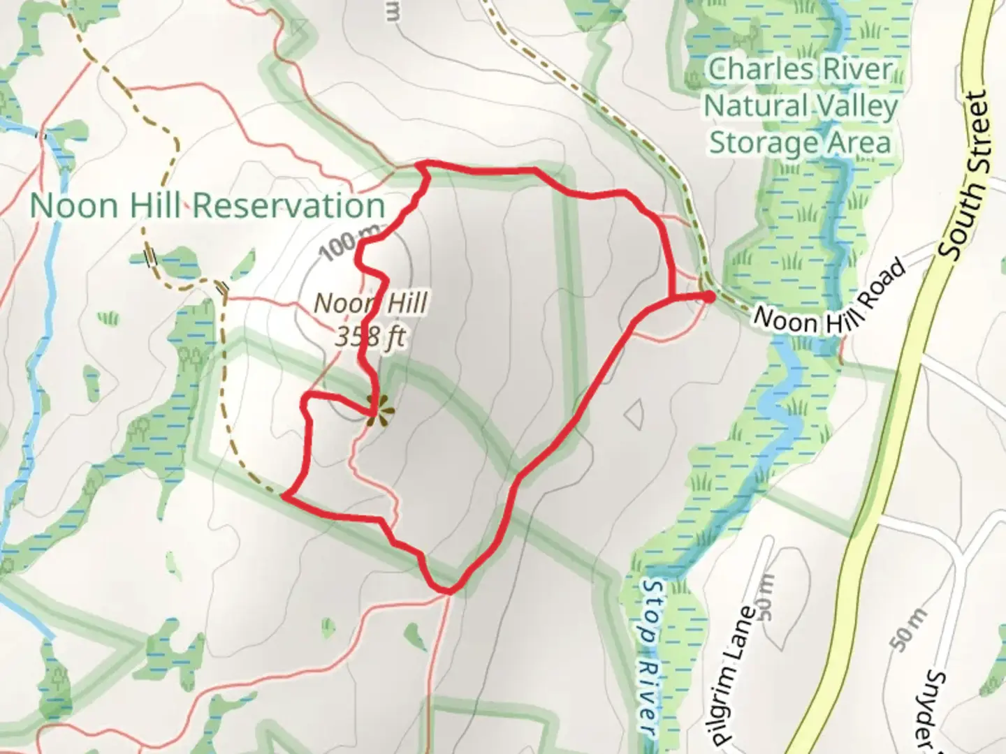 An image depicting the trail Noon Hill Loop and its surrounding area.