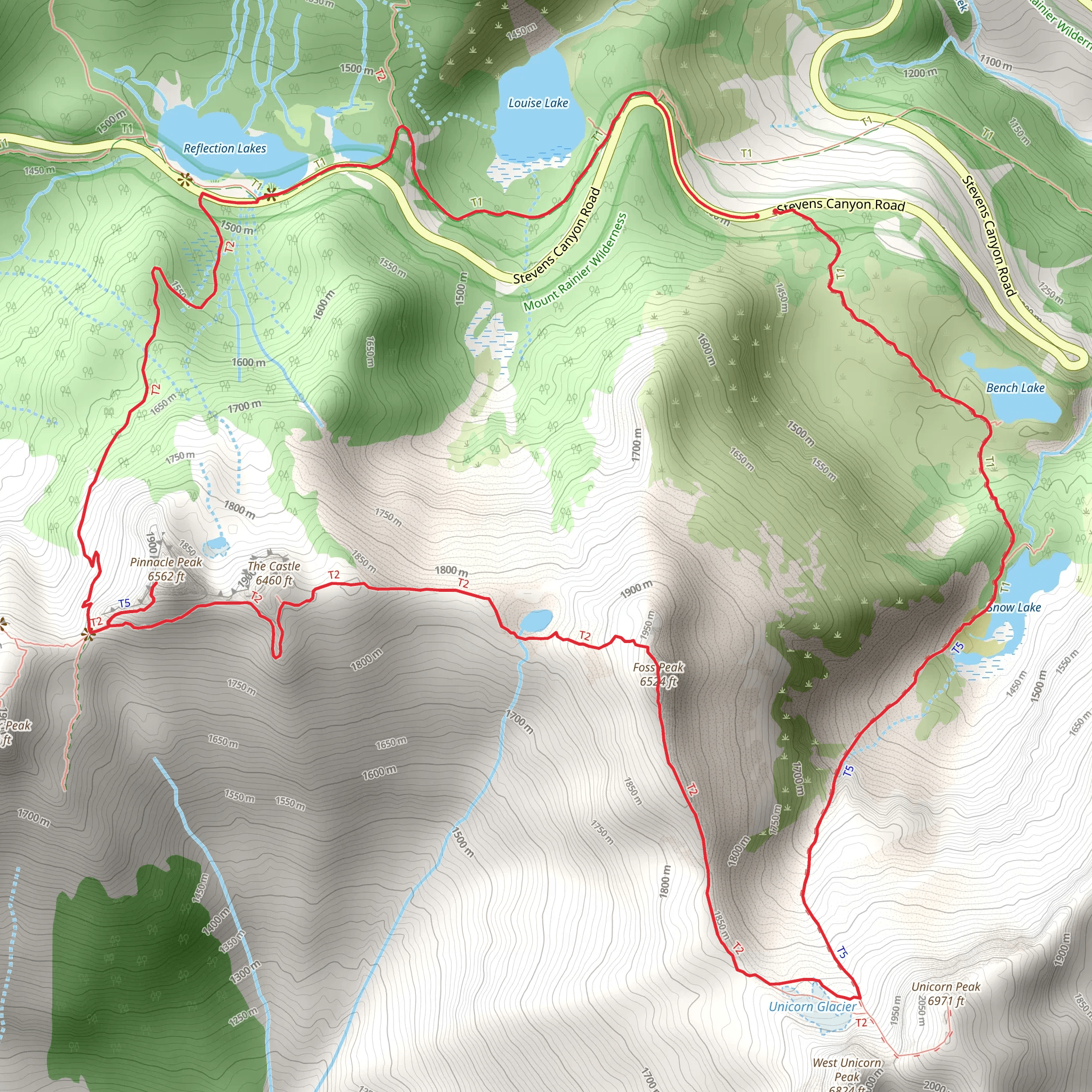 Foss Peak via Unicorn Peak and Pinnacle Peak Trail mobile static map