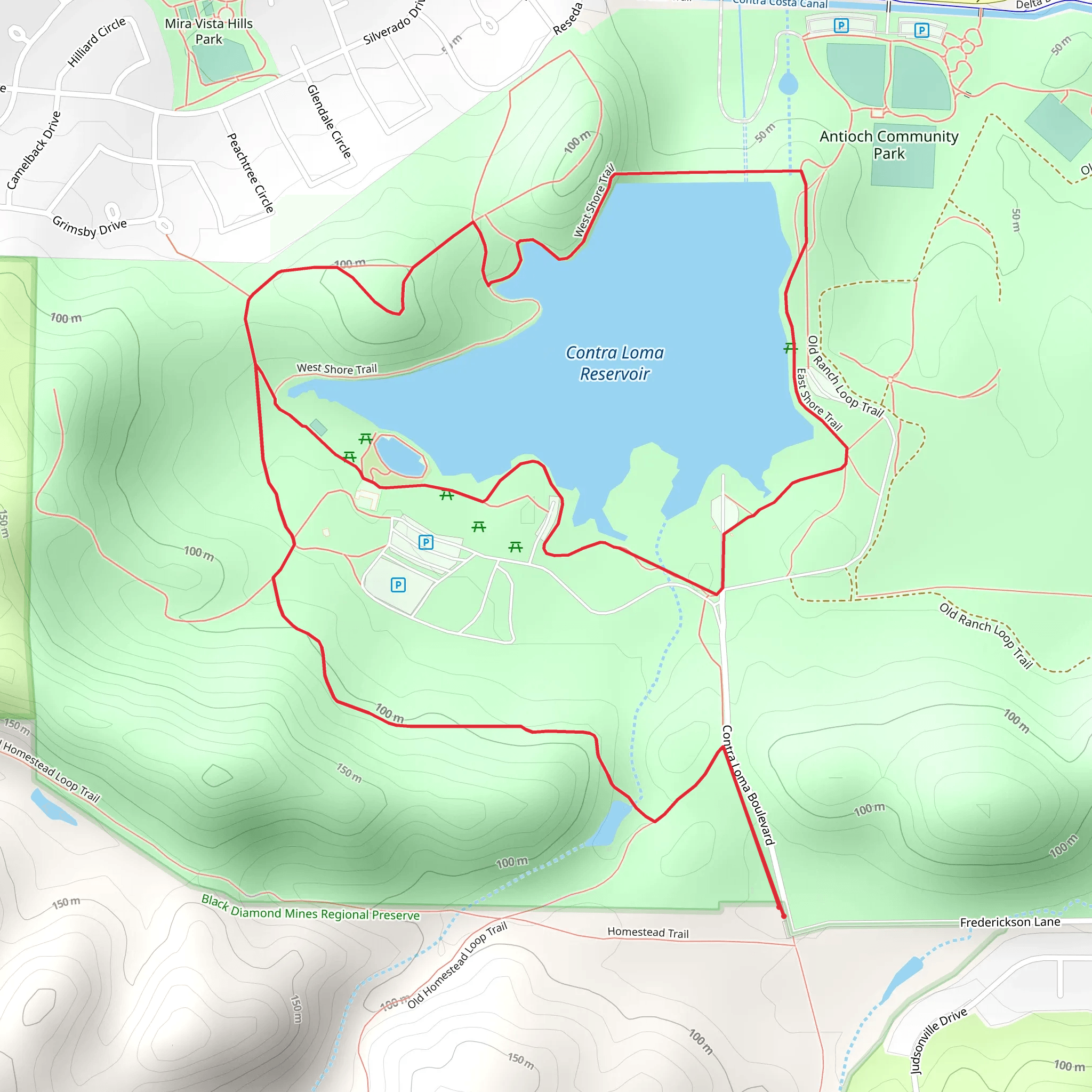 Contra Loma Reservoir and Contra Loma Regional Park Loop mobile static map