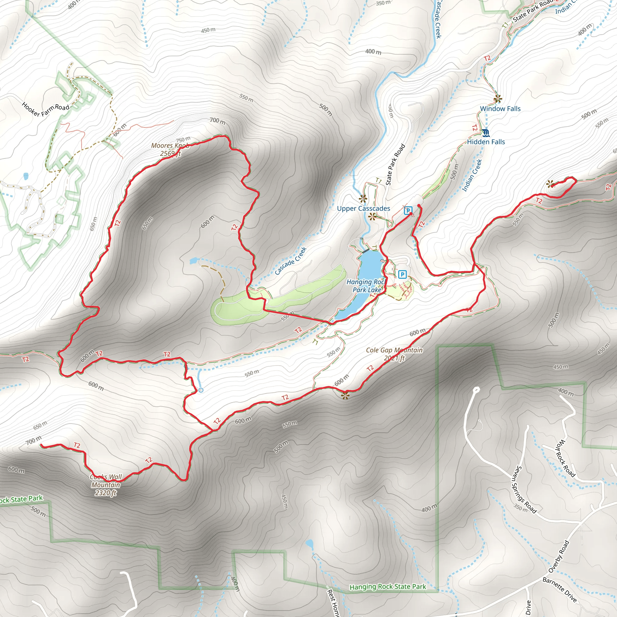 Hanging rock, Cole Gap Mountain, Cooks Wall Mountain and Moores Knob Loop mobile static map