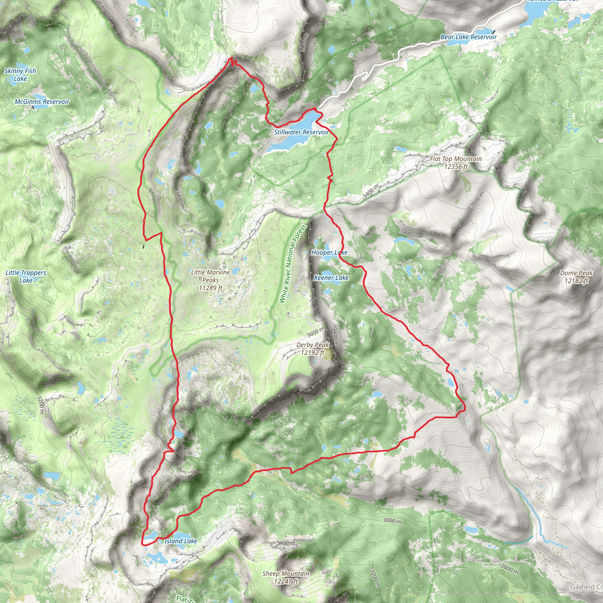 Stillwater Reservoir, Hooper Lake and Island Lakes Loop via Deer Lake Trail mobile static map