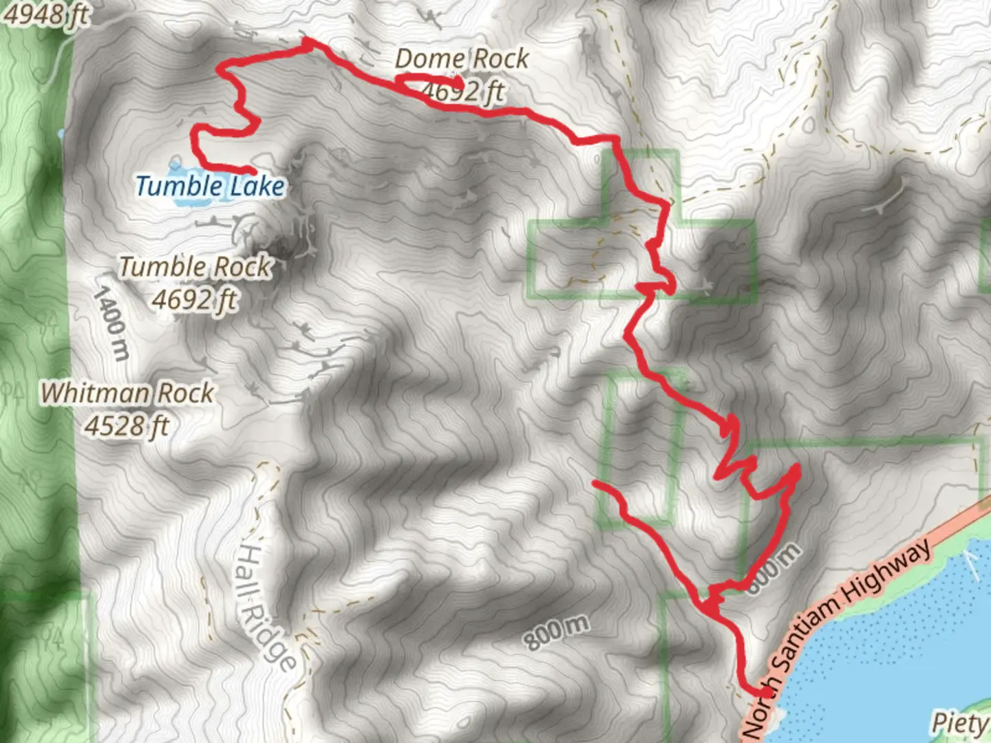 An image depicting the trail Tumble Lake and Dome Rock via Tumble Ridge Trail and its surrounding area.