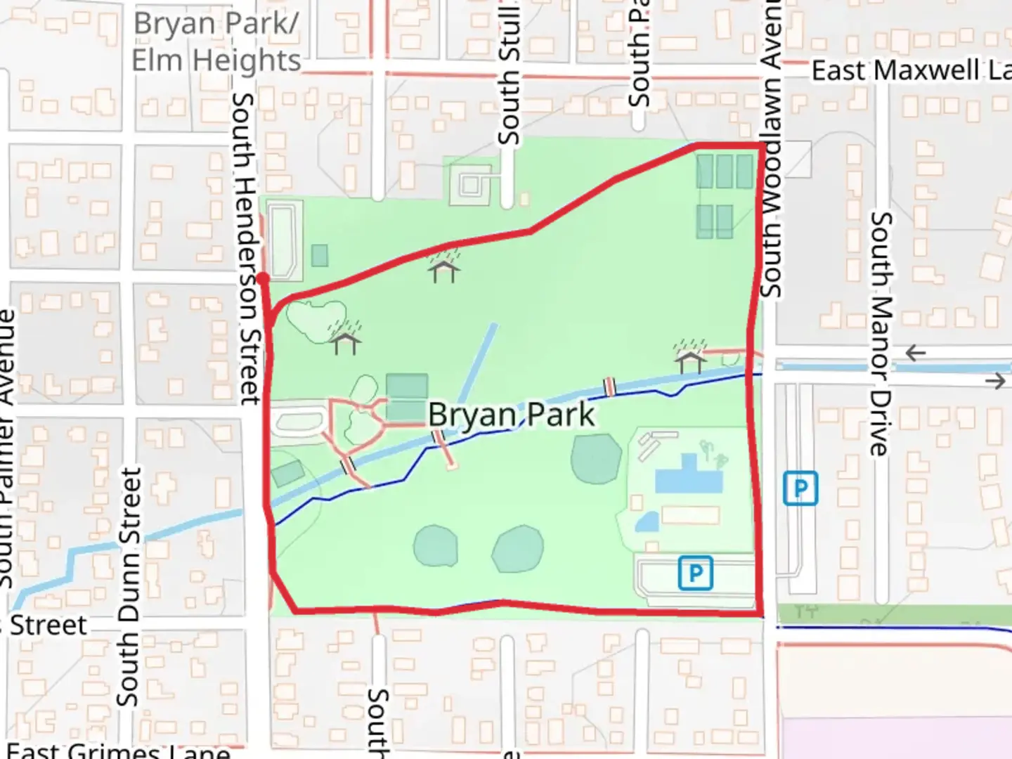An image depicting the trail Bryan Park Loop and its surrounding area.