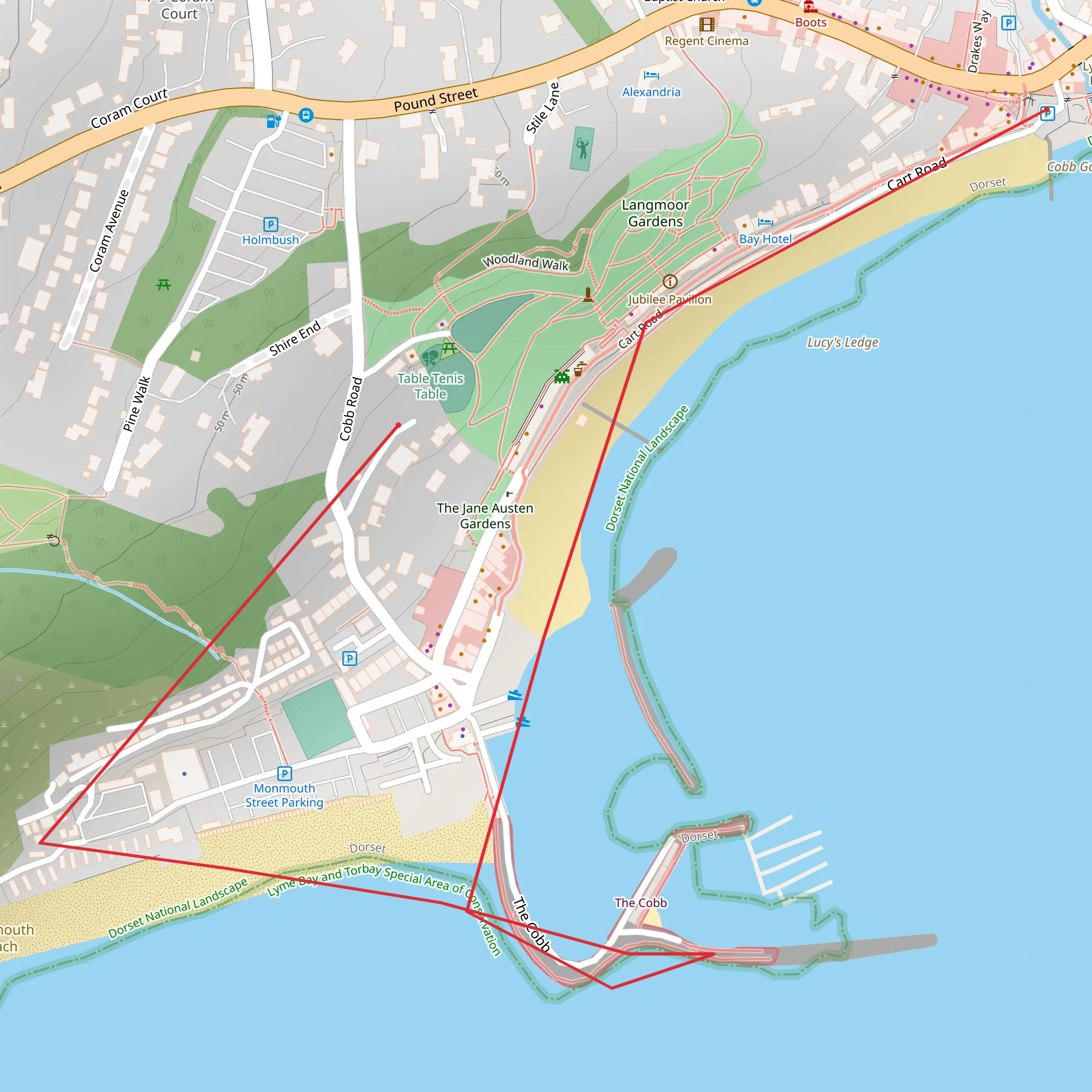 Lyme Regis - Seafront - Cobb and Monmouth Beach Walk mobile static map