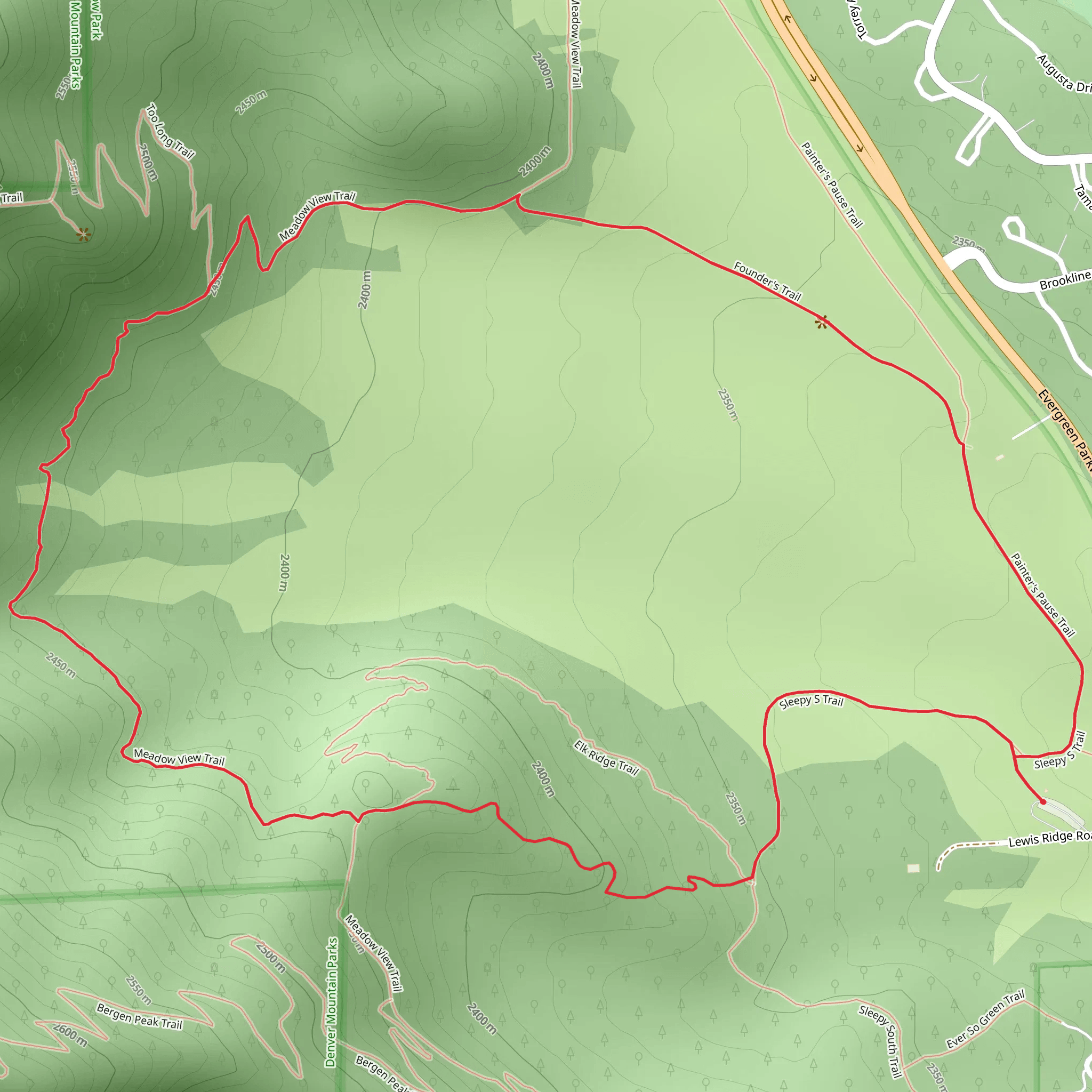 Painter's Pause, Founder's and Sleepy S Loop Trail mobile static map