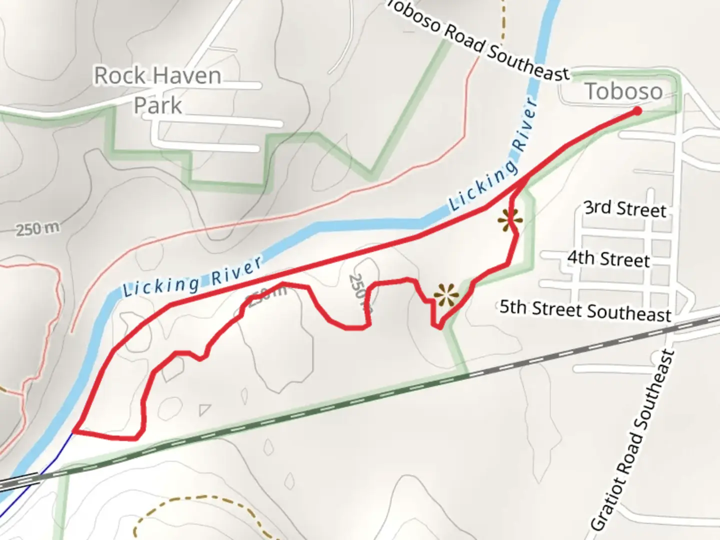 An image depicting the trail Loop along Licking River and its surrounding area.