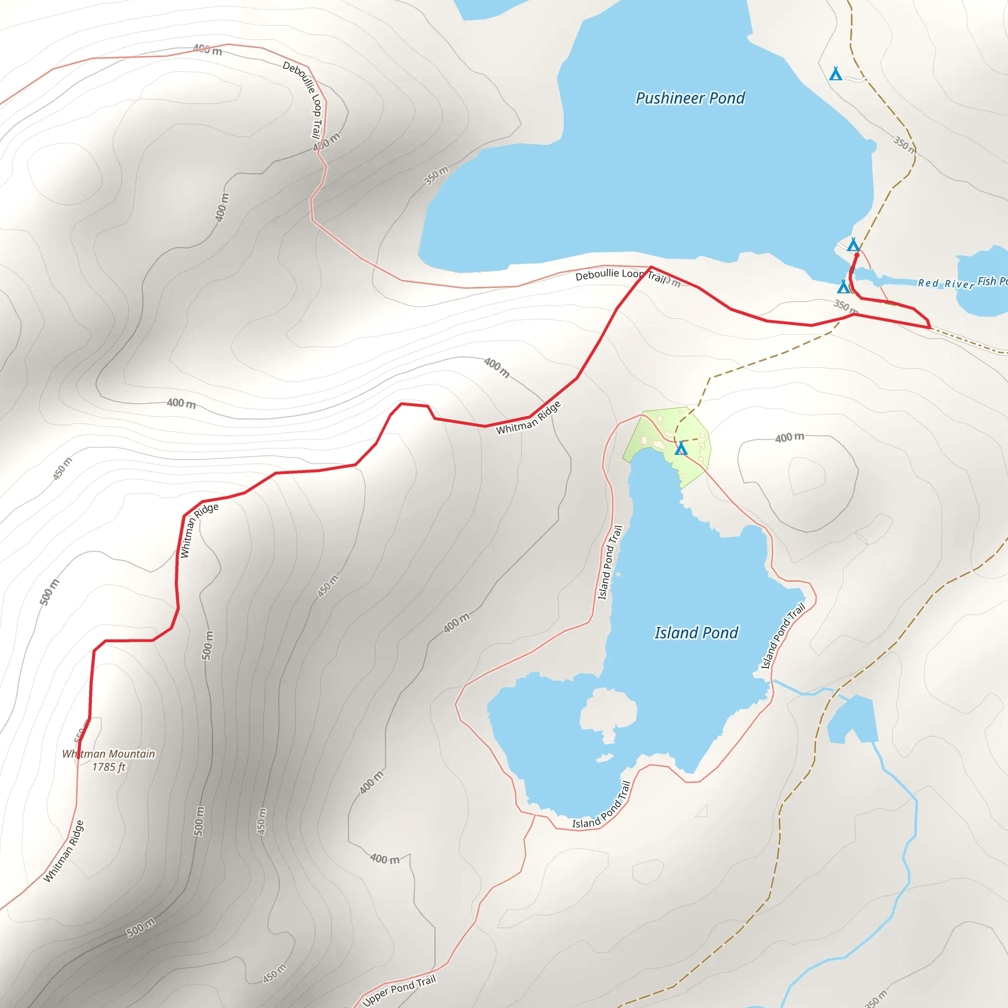 Whitman Mountain from Pushineer Pond mobile static map