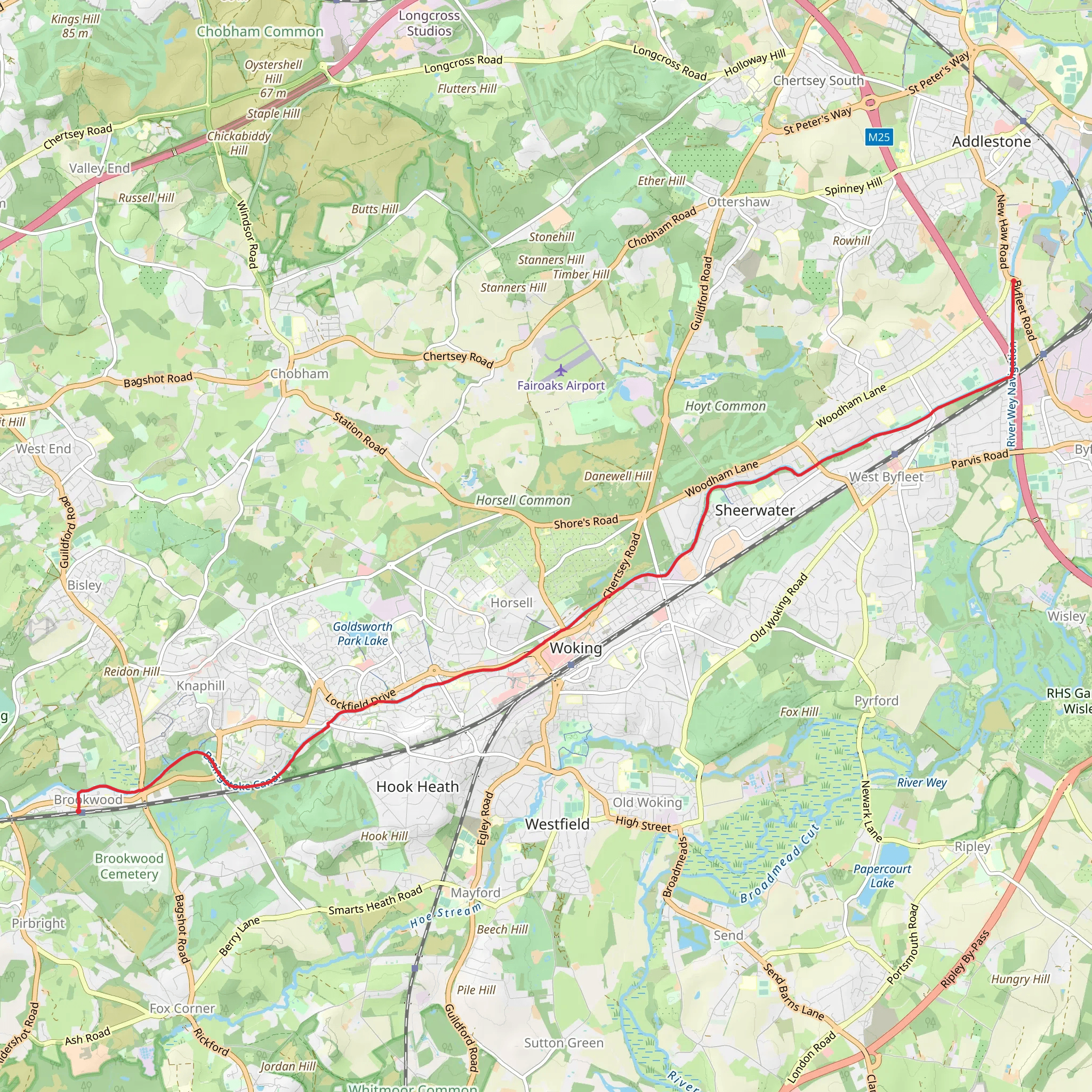 Basingstoke Canal Walk from Brookwood mobile static map