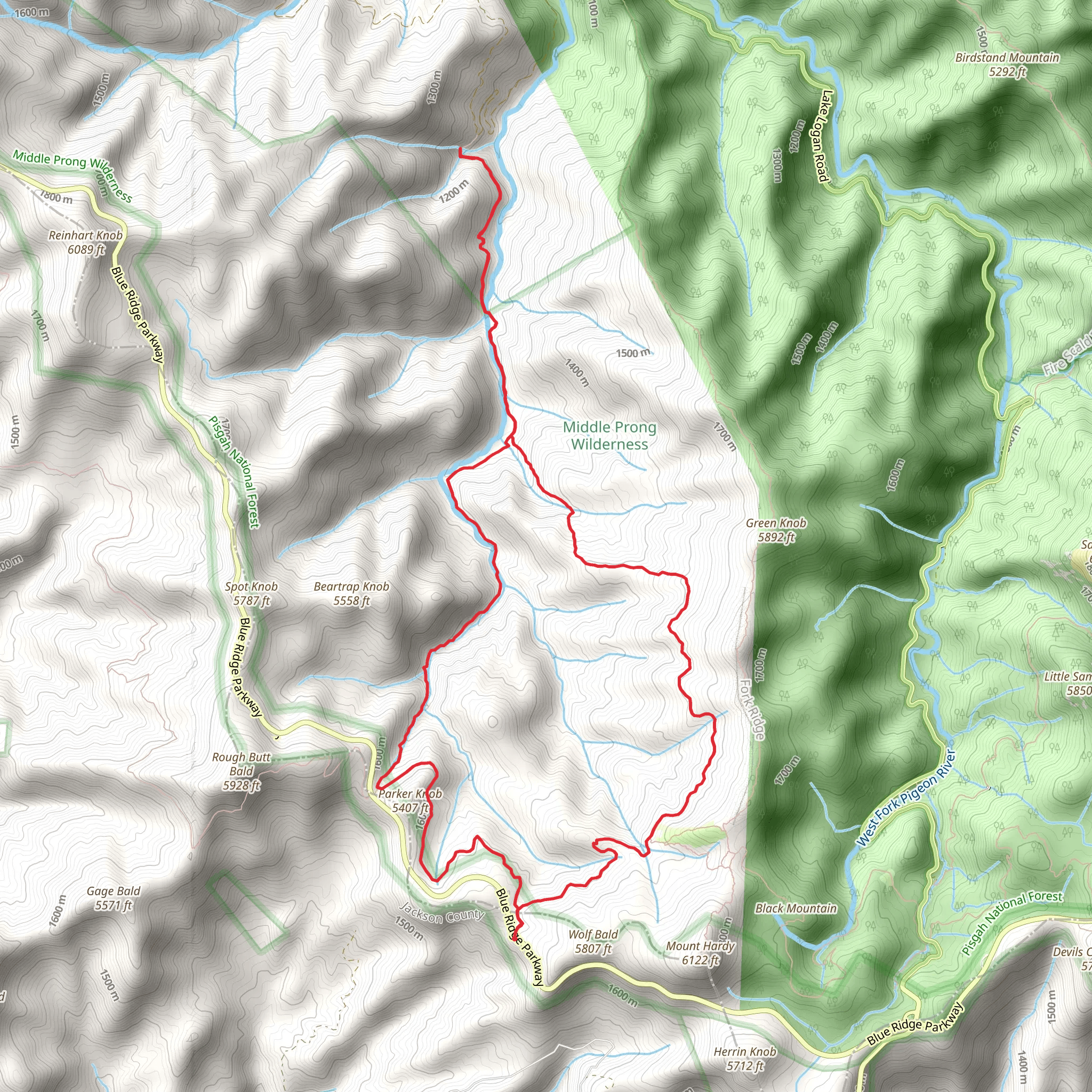 Buckeye Gap, Middle Prong and Haywood Gap Loop Trail mobile static map