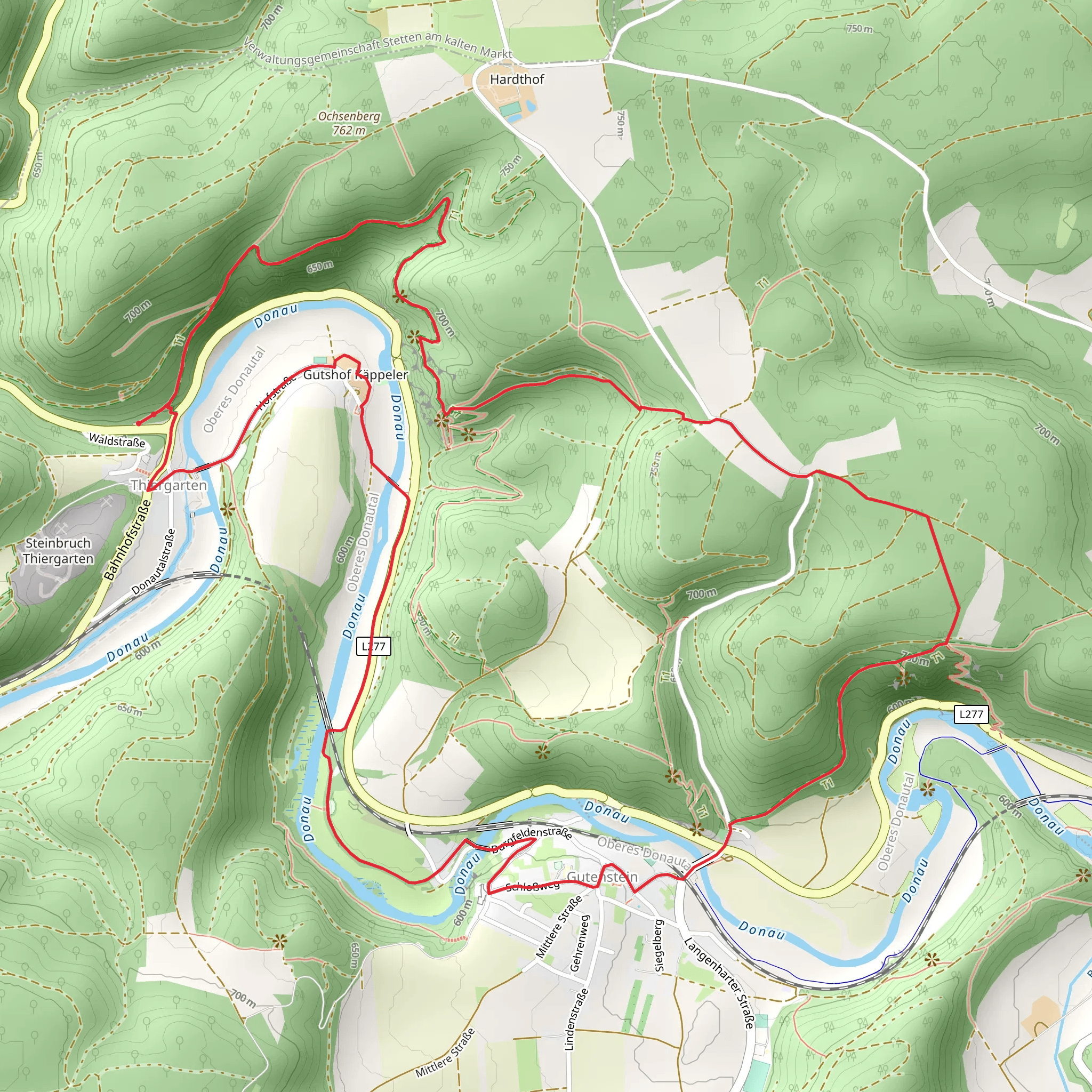 Donau Zollernalb Weg and Thiergarten - Gutenstein mobile static map