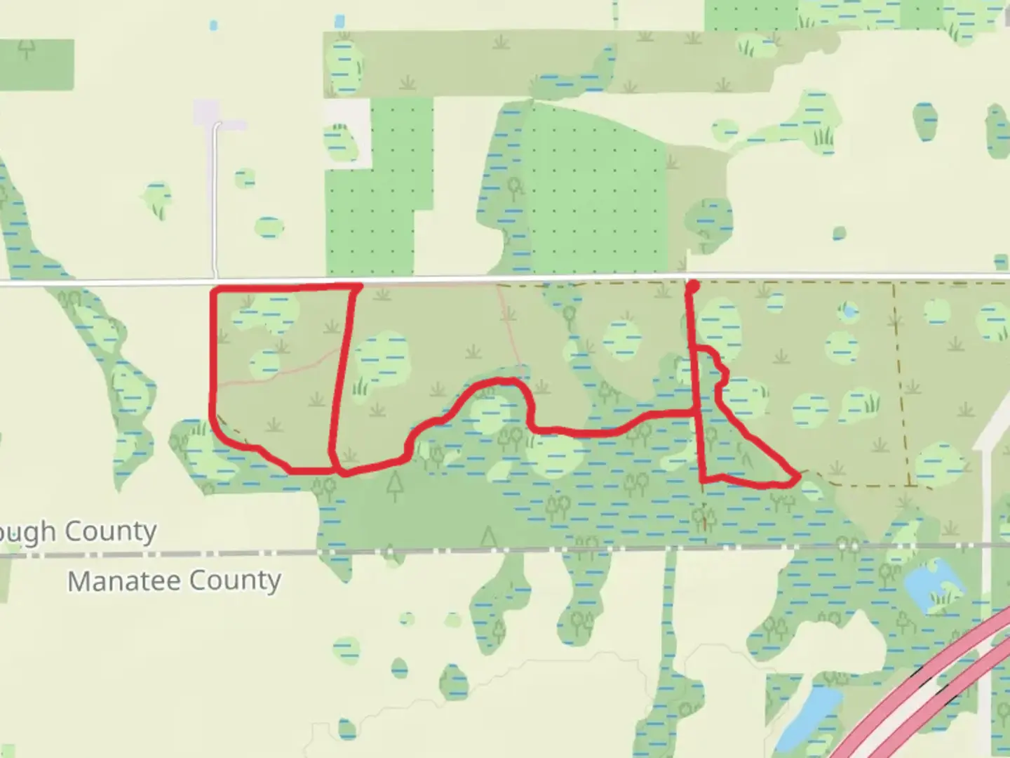 An image depicting the trail Valroy Road and Curiosity Creek Loop and its surrounding area.