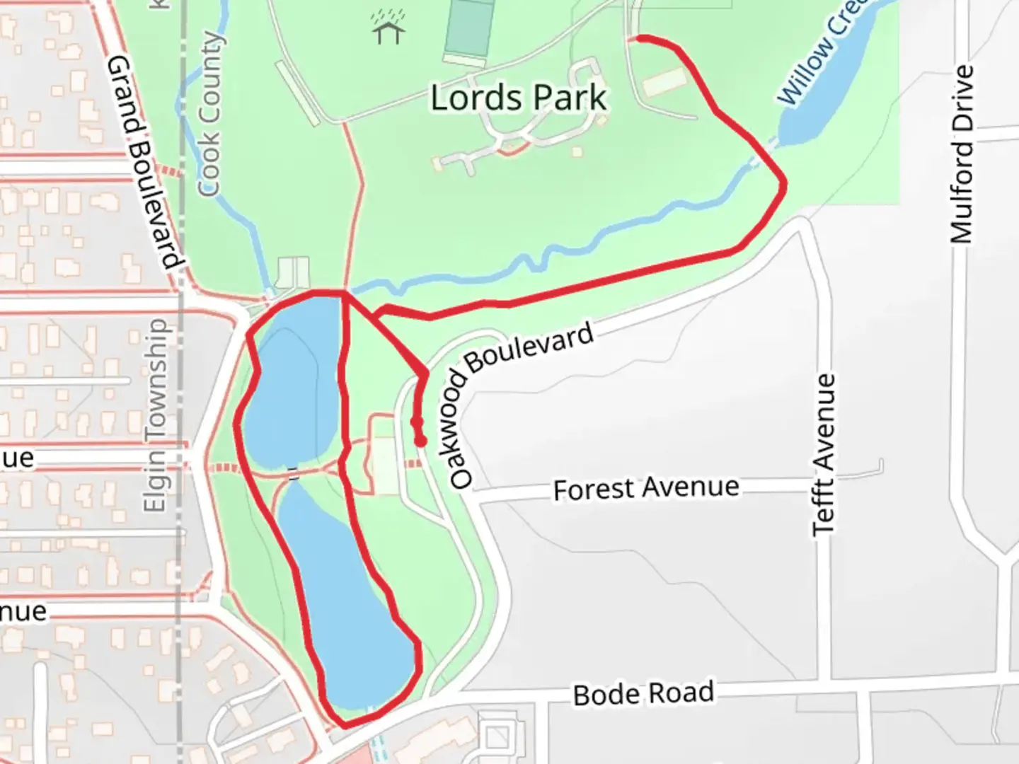 An image depicting the trail Lords Park South Loop and its surrounding area.