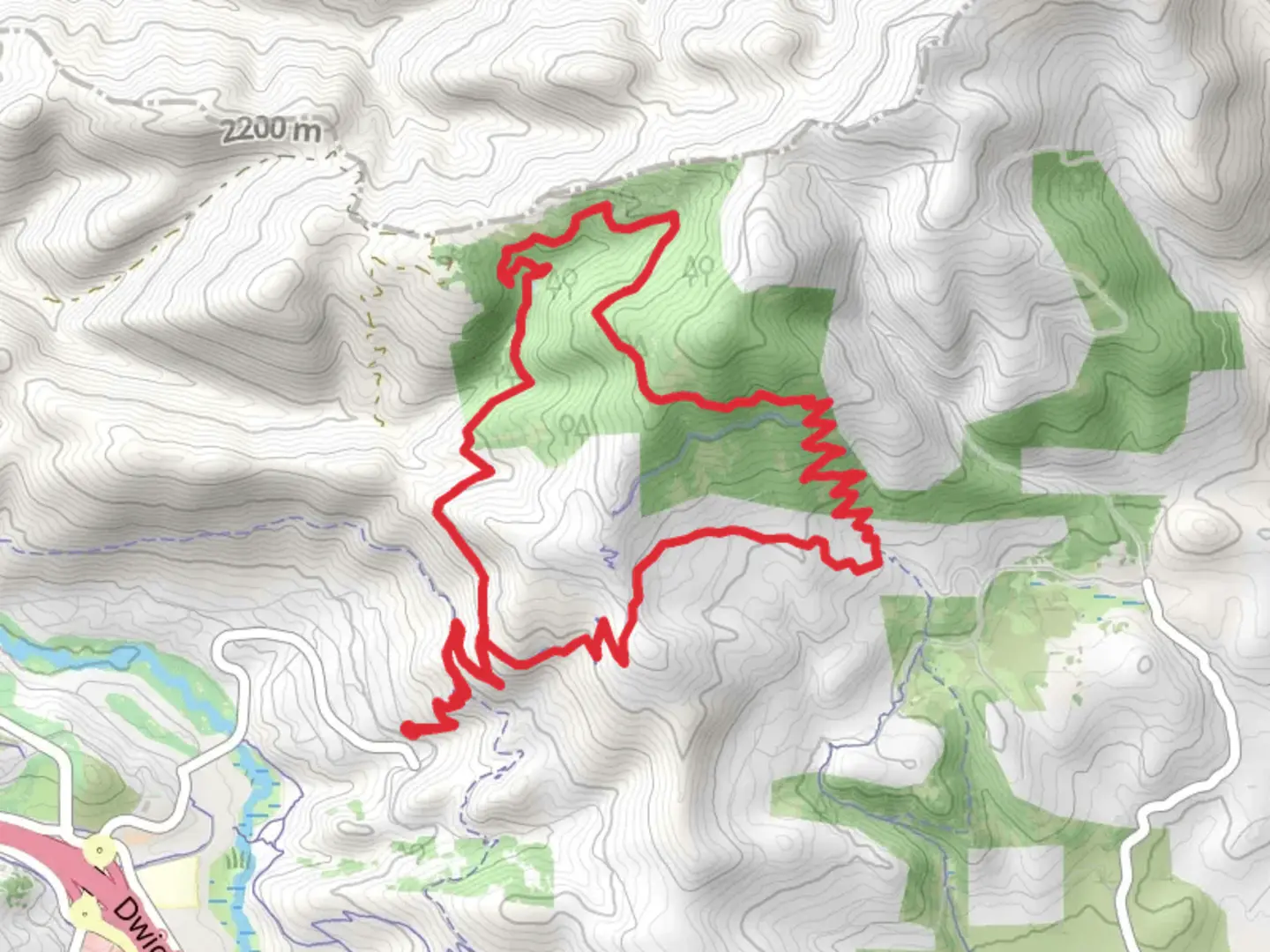 An image depicting the trail Preserve Connector and Flying Dog Loop and its surrounding area.