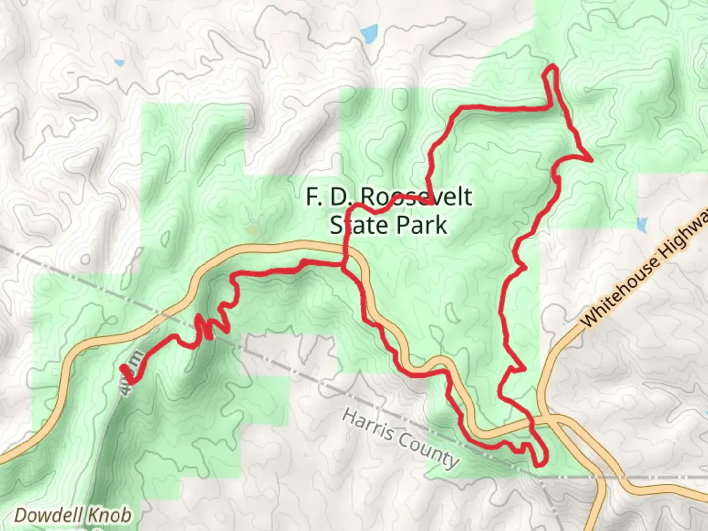 An image depicting the trail Old Sawmill Campsite via Pine Mountain Trail and White Candle Trail Loop and its surrounding area.