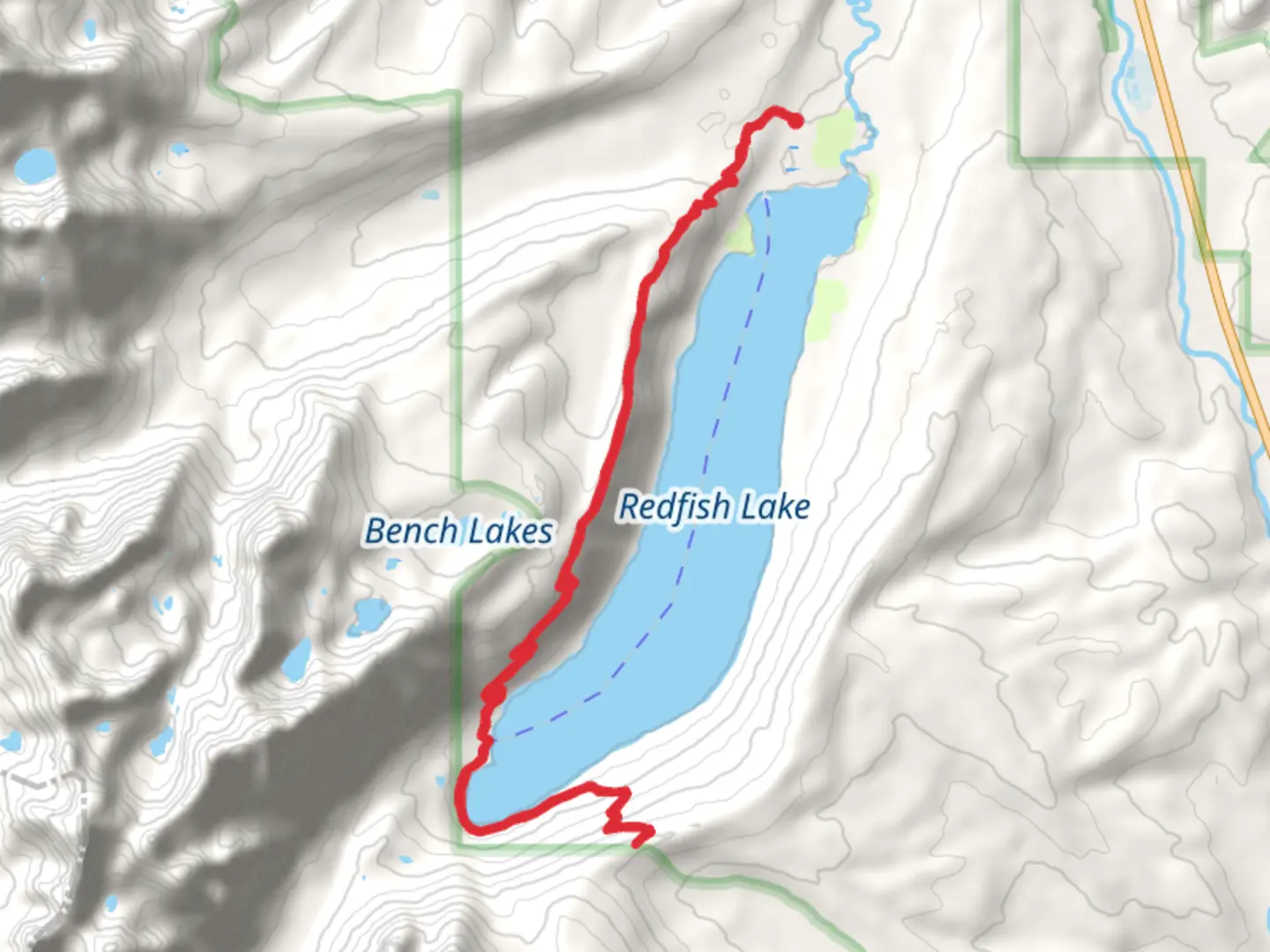An image depicting the trail Redfish Creek-Baron Creek Trail and Grand Mogul Trail and its surrounding area.