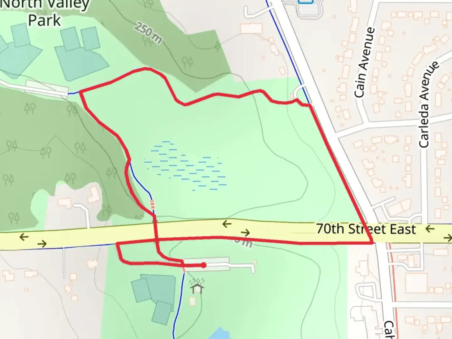 An image depicting the trail North Valley Park Loop and its surrounding area.