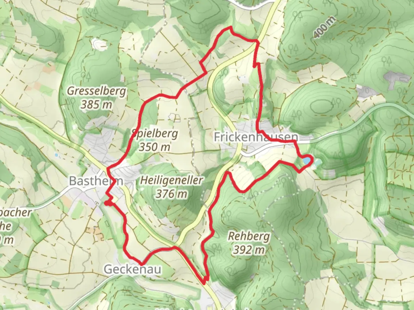 An image depicting the trail Frickenhäuser See via Frickenhäuser Marienweg and its surrounding area.