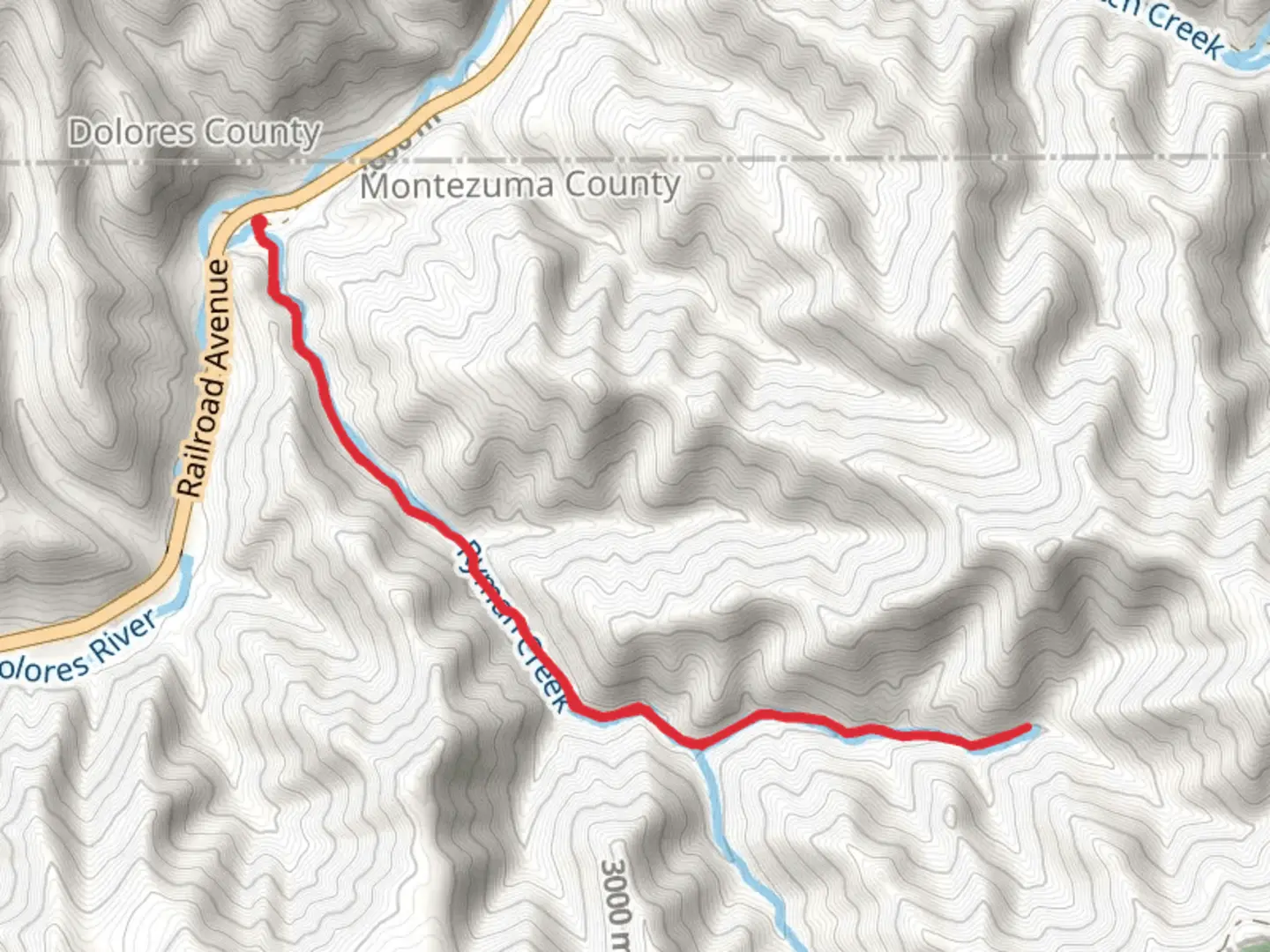 An image depicting the trail Ryman Creek via Lower Ryman Trail and its surrounding area.