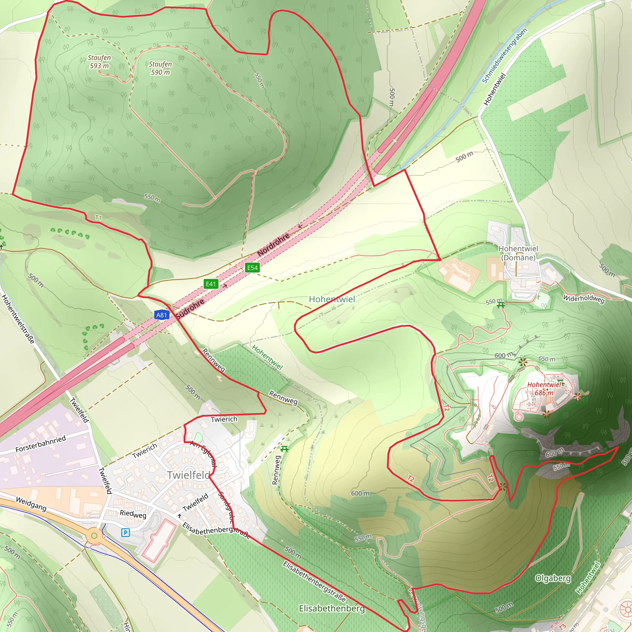Hohentwiel and Staufen Loop via Elisabethenbergstraße mobile static map