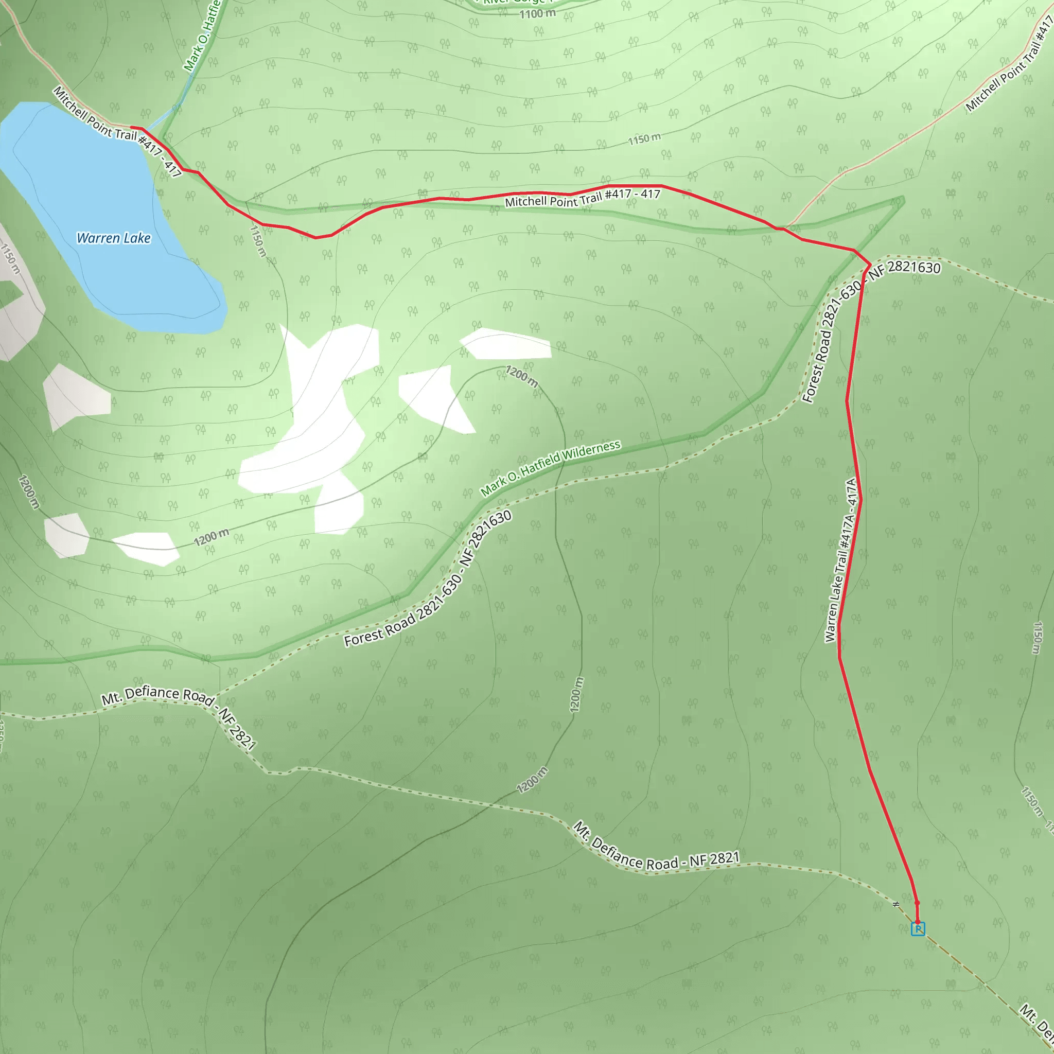 Warren Lake via Mitchell Point Trail mobile static map