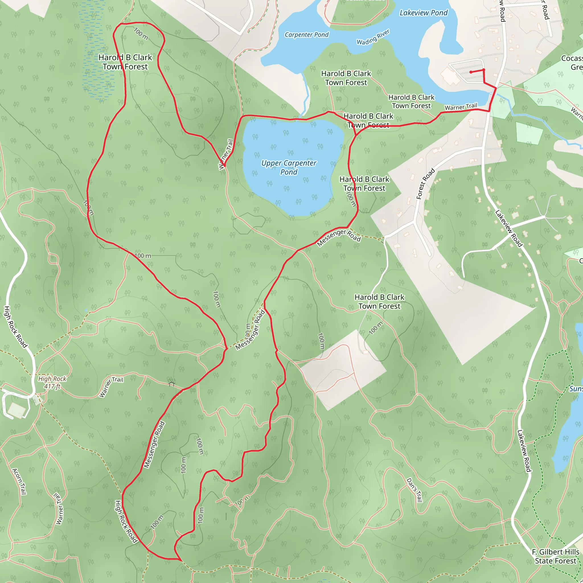 Upper Carpenter Pond via Warner Trail mobile static map