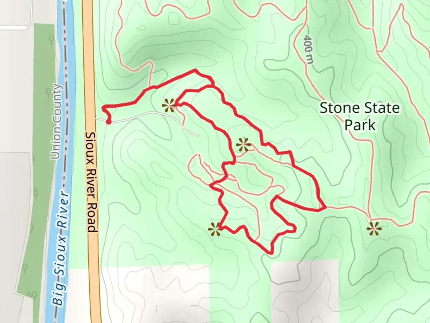 An image depicting the trail Fox run and Bluestem Loop and its surrounding area.