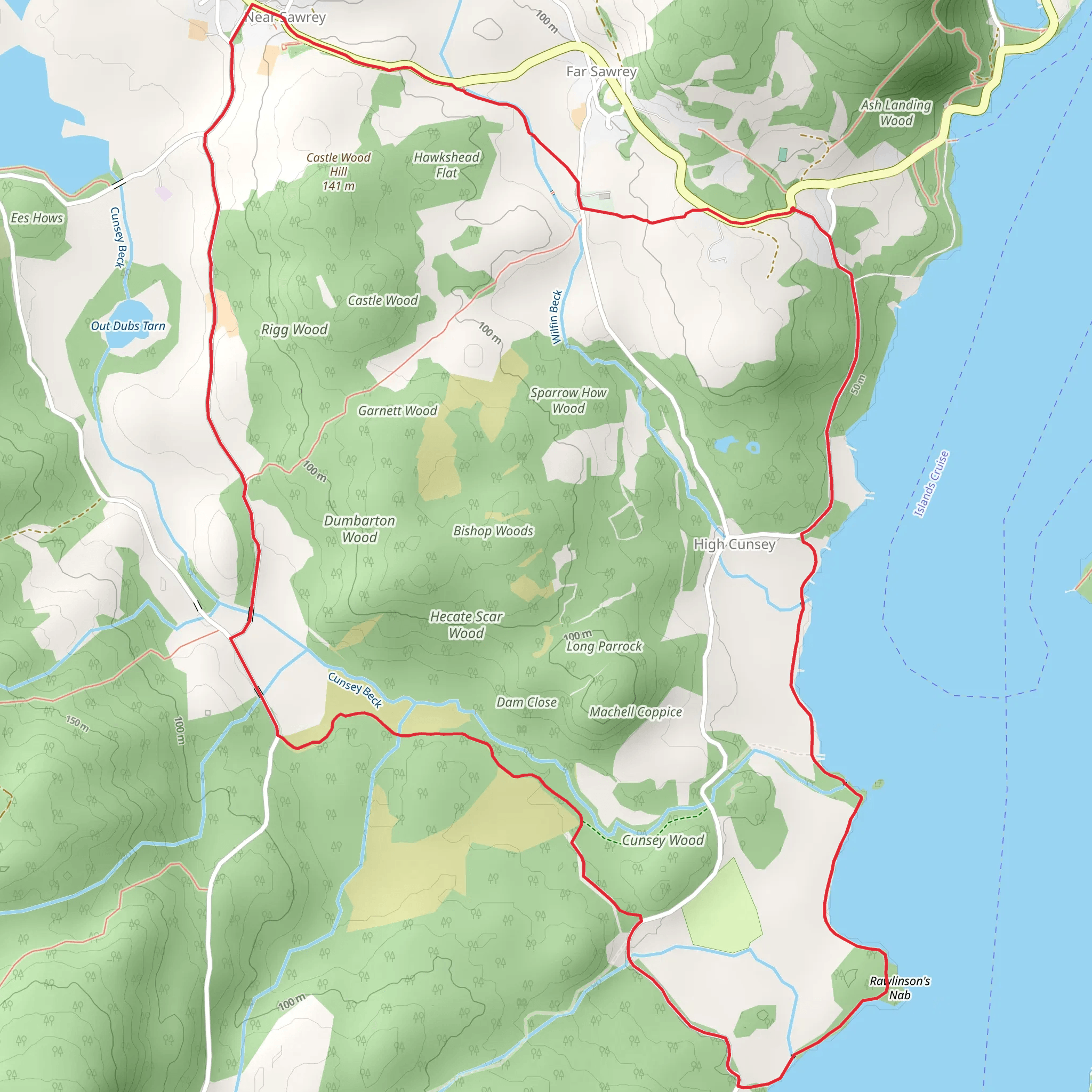 Near and Far Sawrey, High Cunsey and Windermere Loop mobile static map
