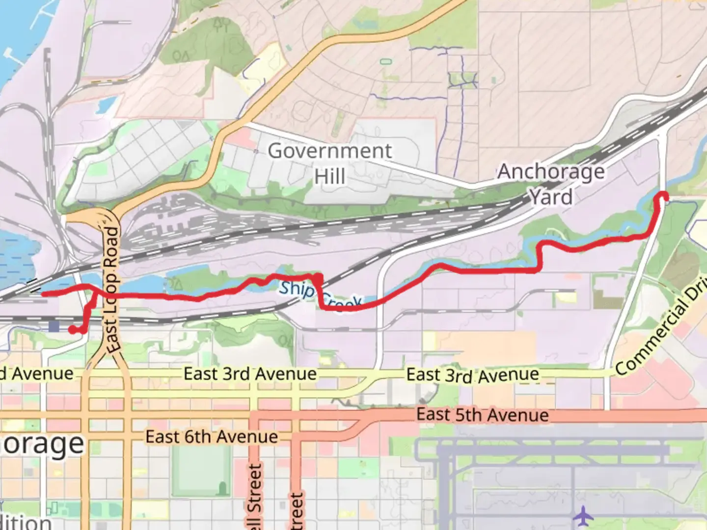 An image depicting the trail Ship Creek Trail Out and Back and its surrounding area.