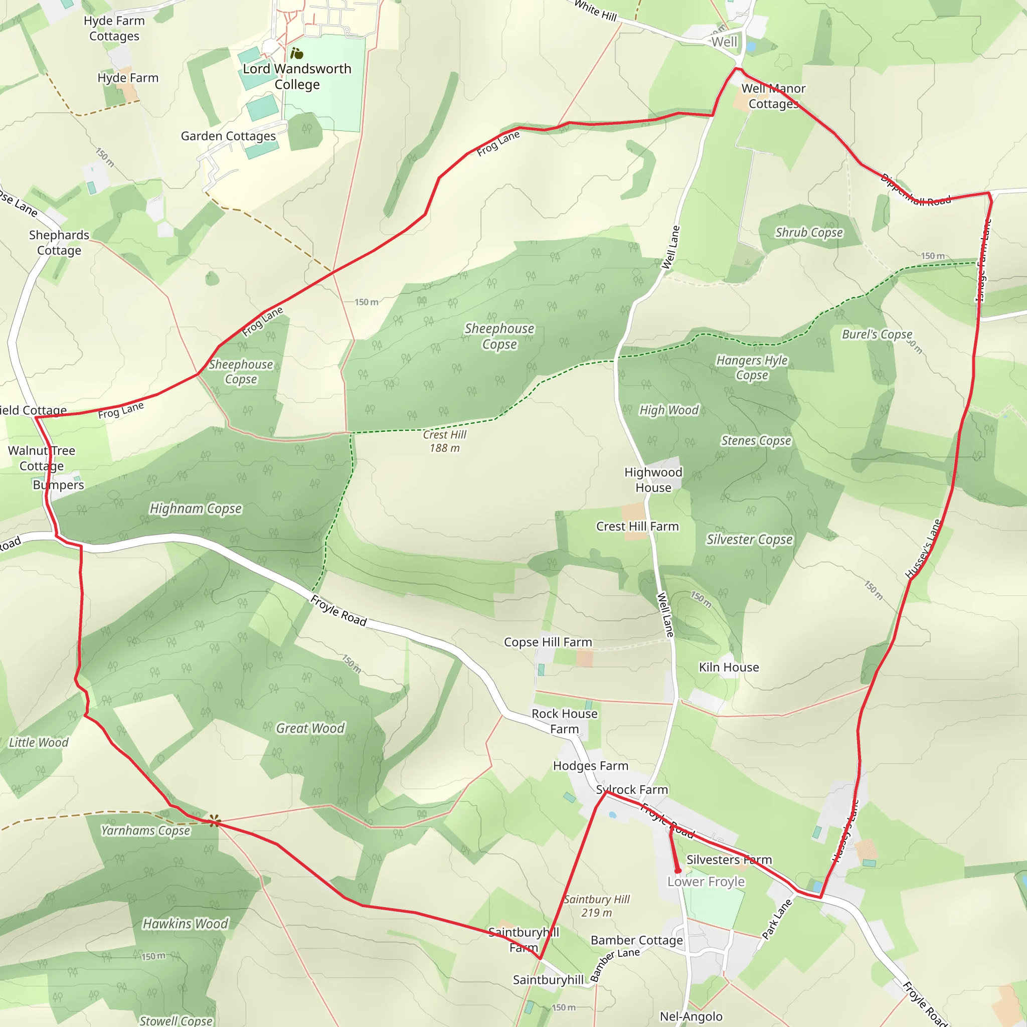 Well and Highnam Copse Loop mobile static map