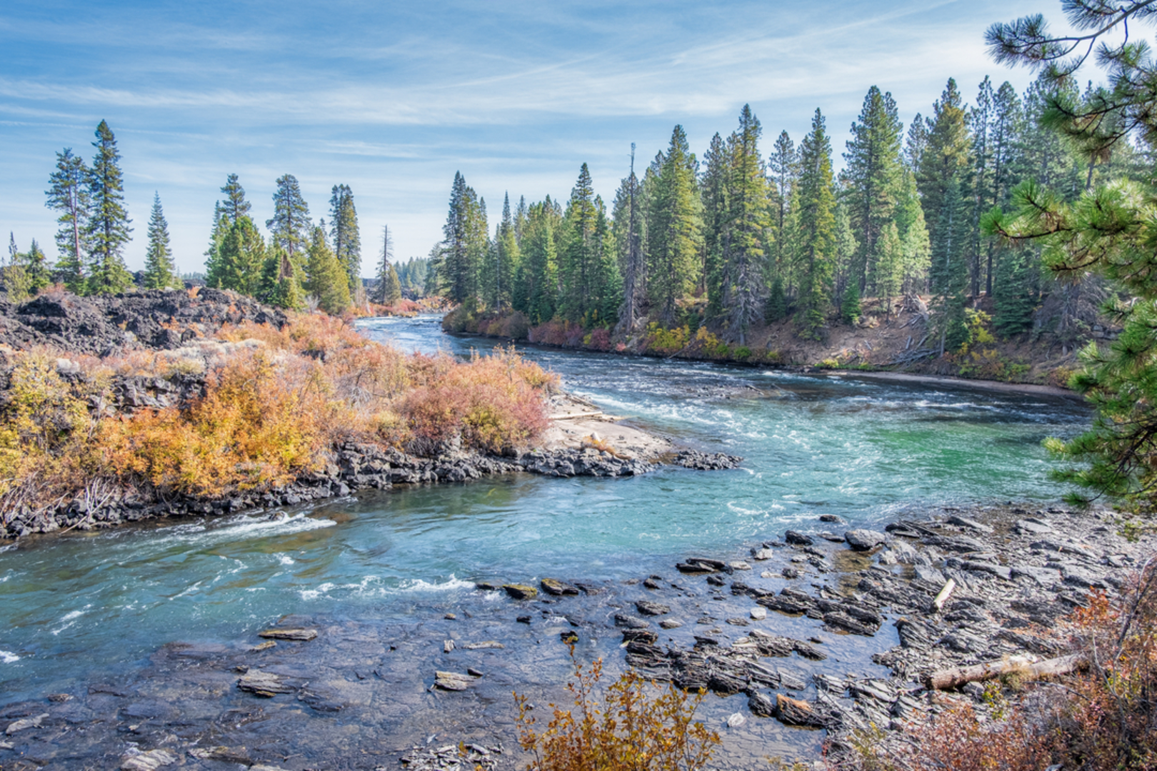 An image depicting the trail Deschutes River Trail from Benham Falls Road and its surrounding area.