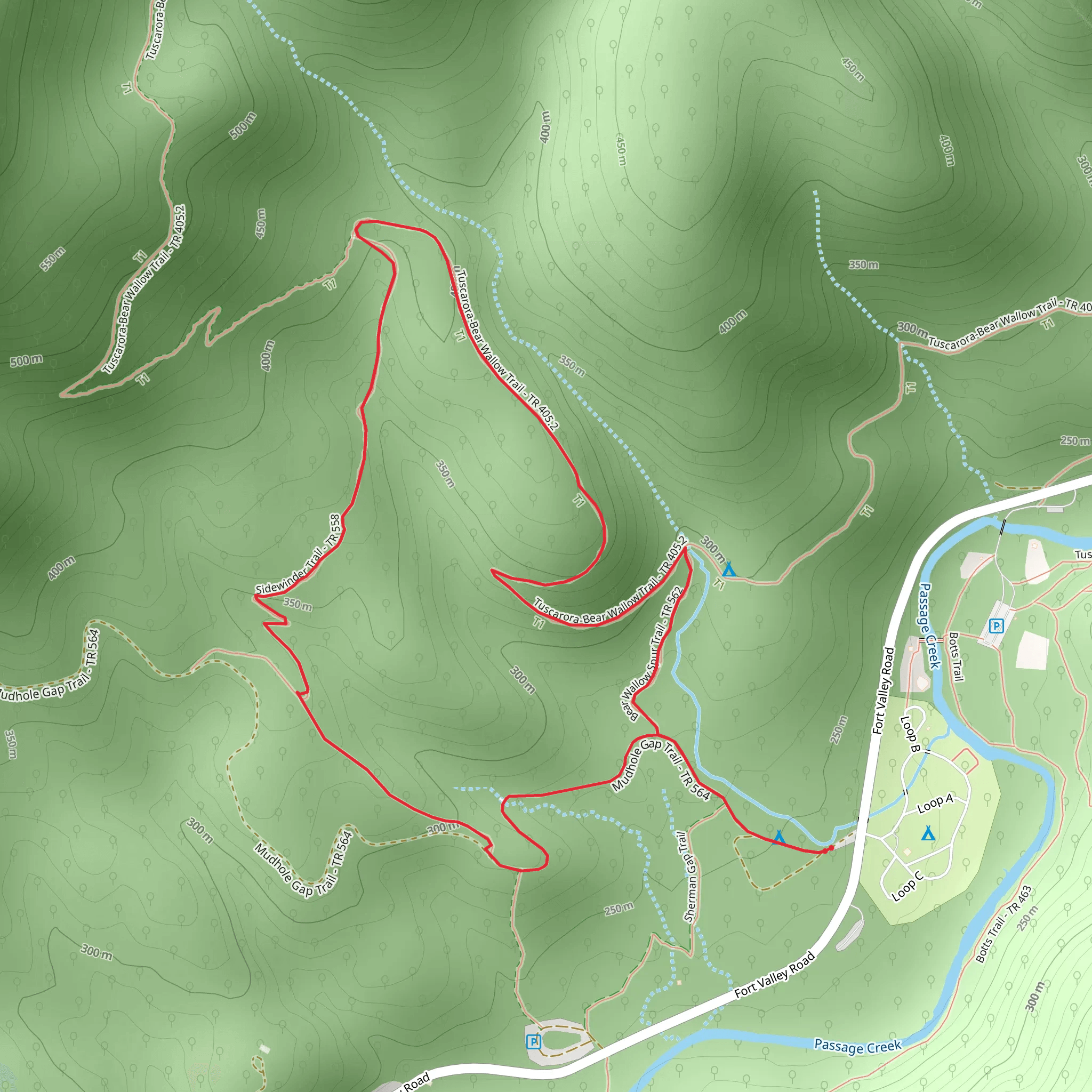 Tuscarora Trail, Sidewinder Trail and Mudhole Gap Trail mobile static map