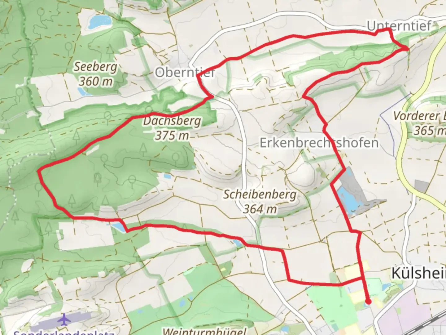 An image depicting the trail Graefweiher via Rundwanderweg Bad Windsheim and its surrounding area.
