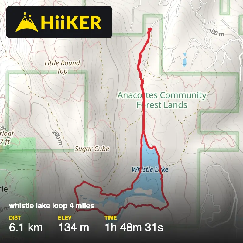 A map preview of the recording whistle lake loop 4 miles.