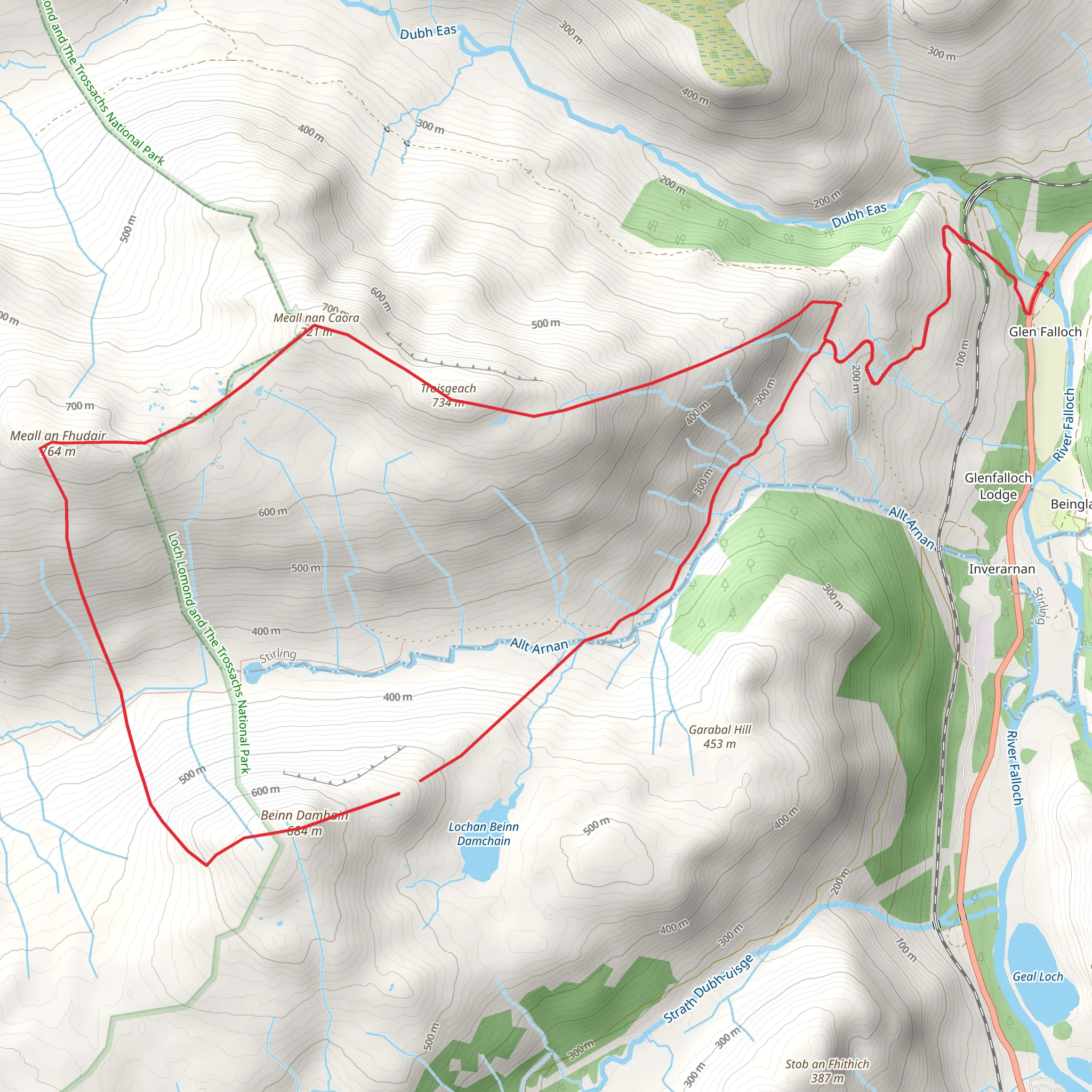 Meall an Fhudair Loop via Beinn Damhain mobile static map