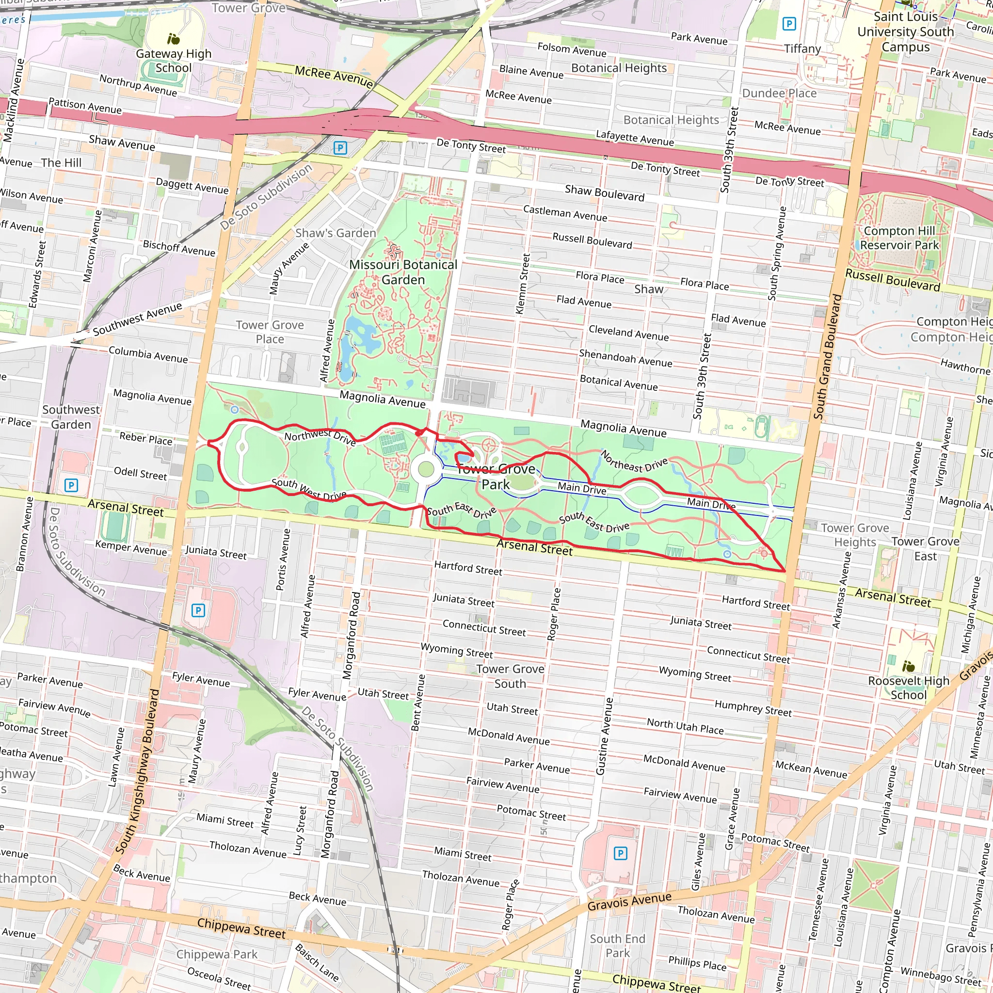 Tower Grove Park Loop mobile static map