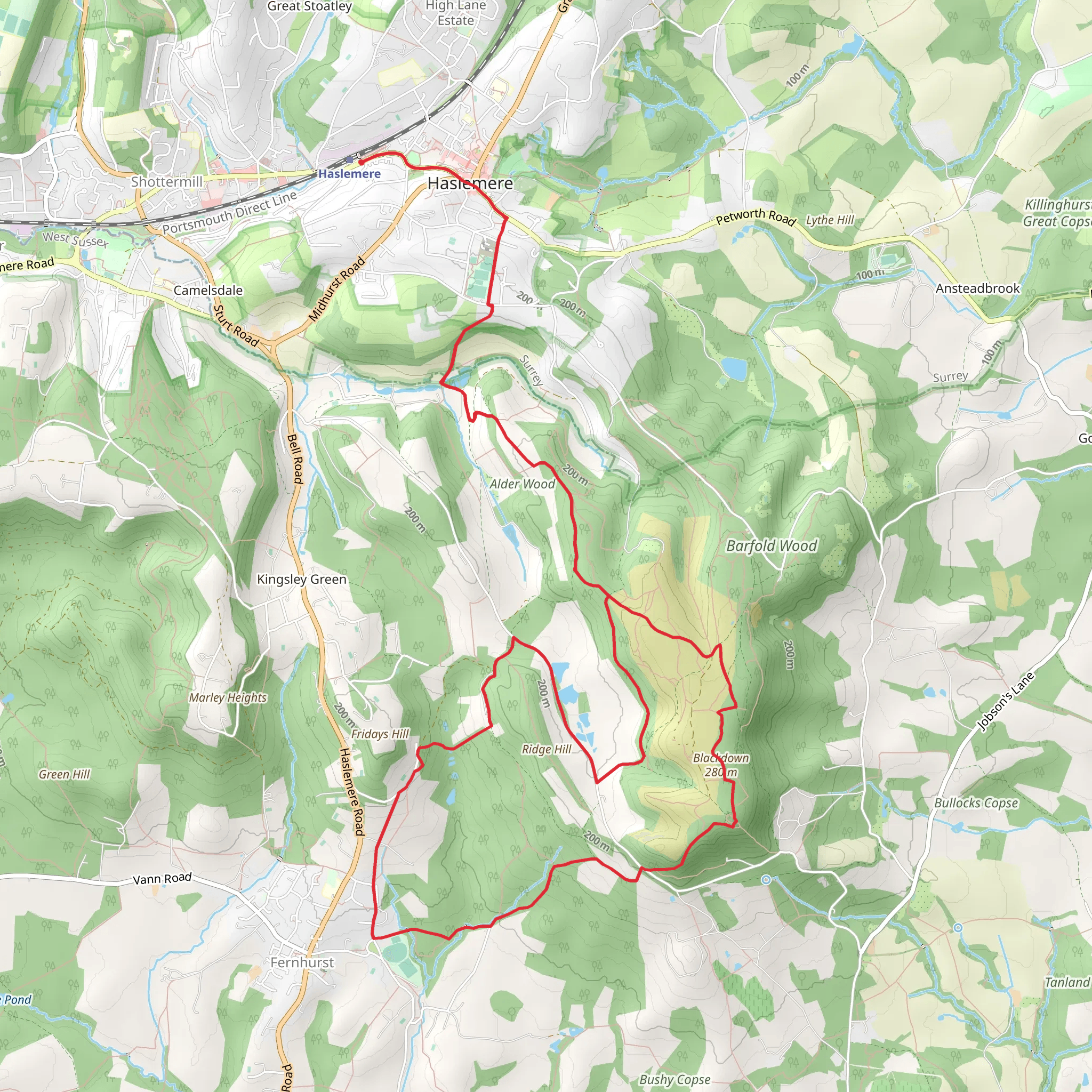 Black Down - West Sussex from Haslemere mobile static map