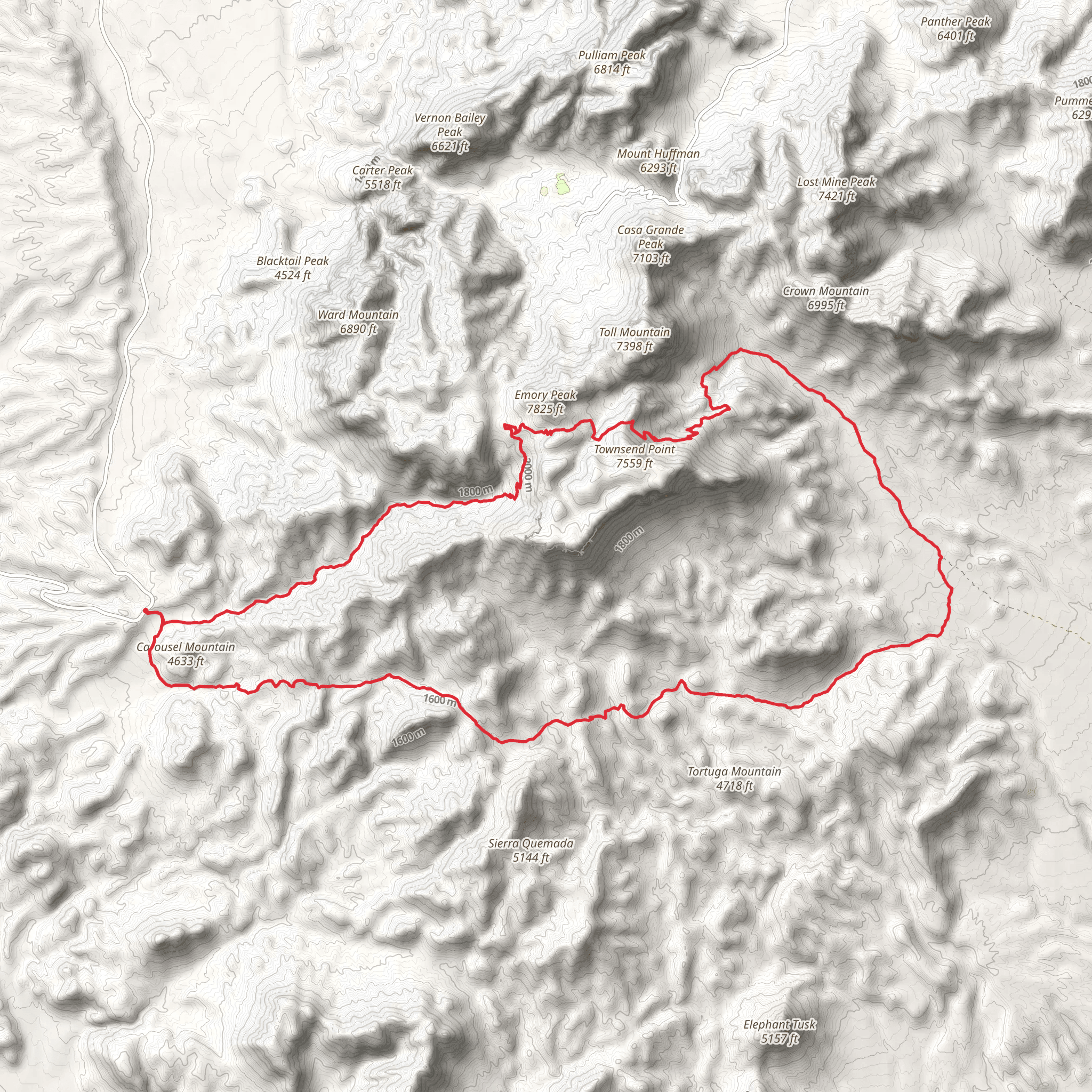 Emory Peak and Townsend Point via Blue Creek Trail mobile static map