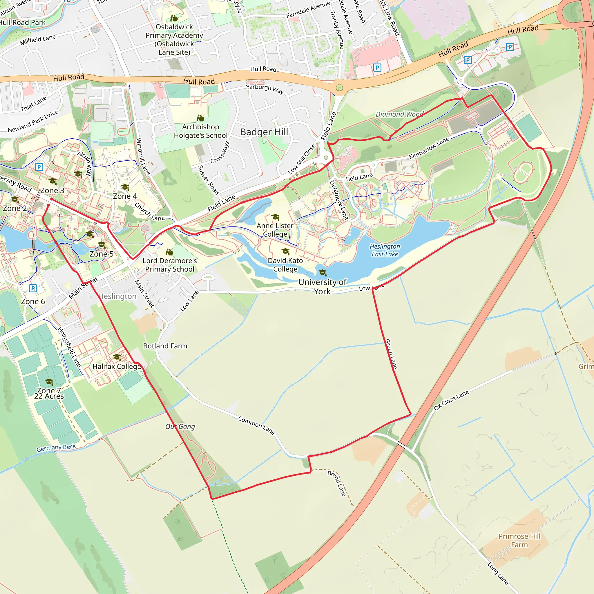 Heslington East Lake and Park Loop mobile static map
